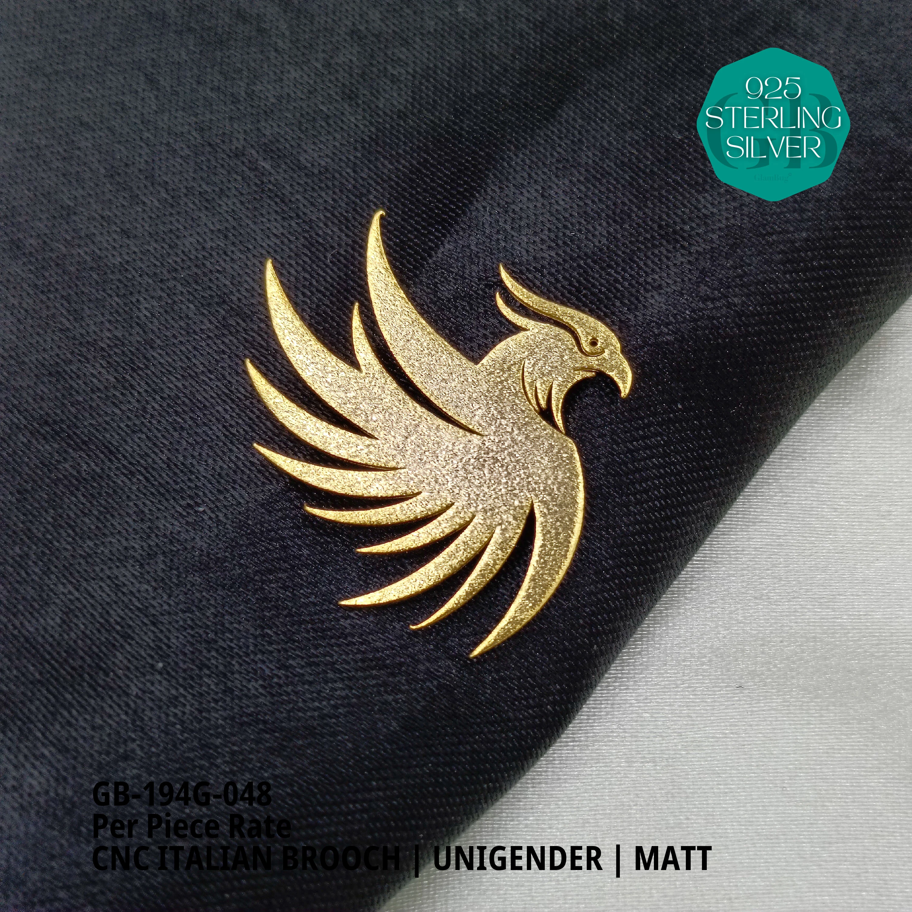 ITALIAN CNC BROOCHES - GOLD - Premium 925 Silver Jewellery - SKU: GB-194G-048 - Hyderabad Silver Importers