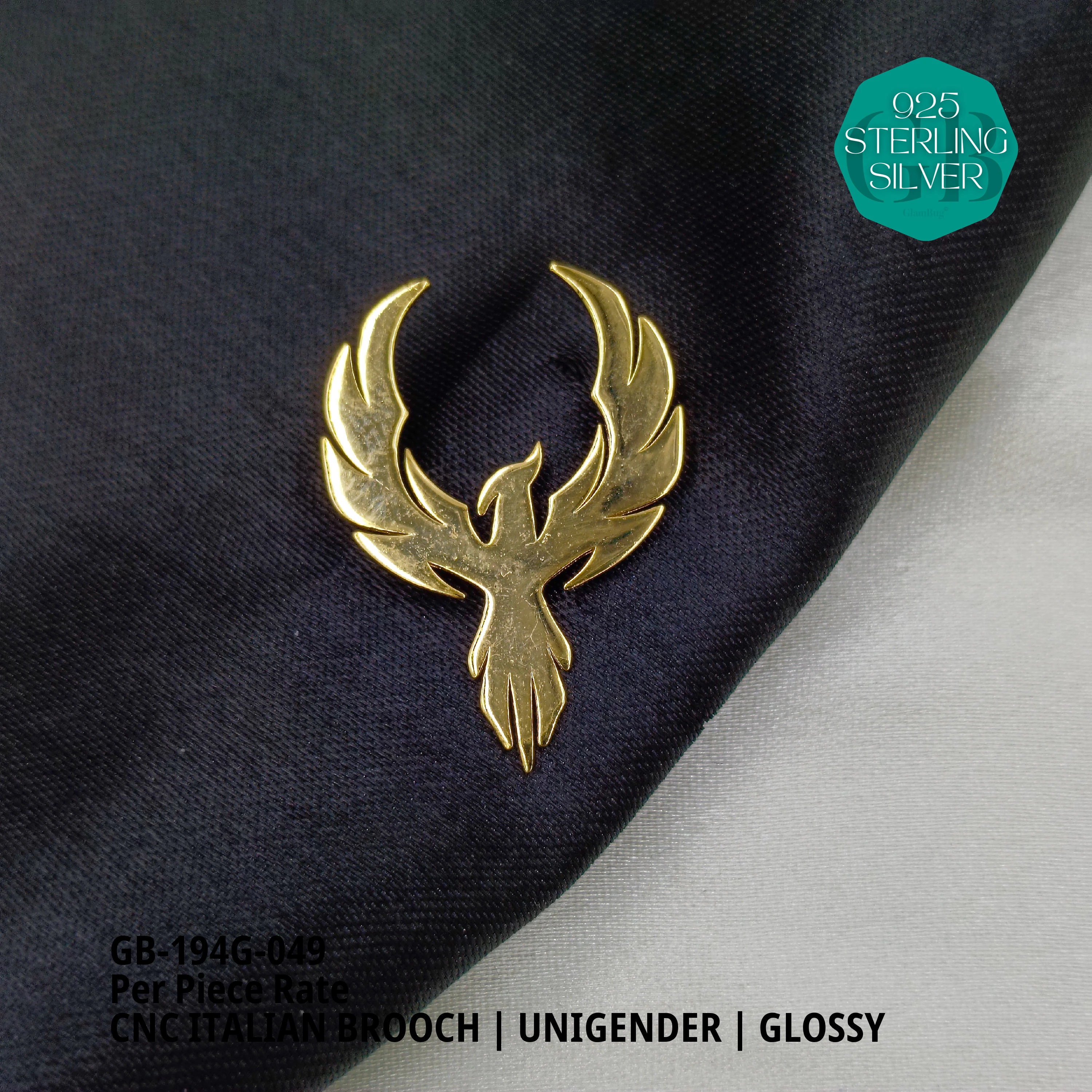 ITALIAN CNC  BROOCHES - GOLD - Premium 925 Silver Jewellery - SKU: GB-194G-049 - Hyderabad Silver Importers