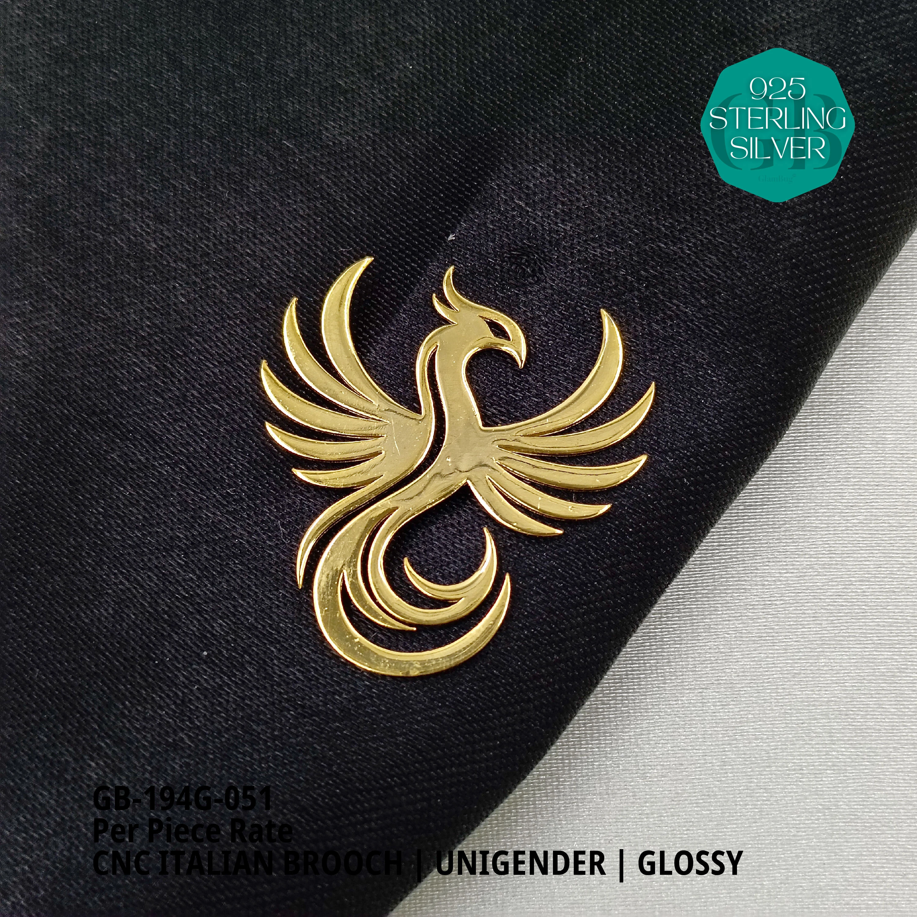 ITALIAN CNC  BROOCHES - GOLD - Premium 925 Silver Jewellery - SKU: GB-194G-051 - Hyderabad Silver Importers