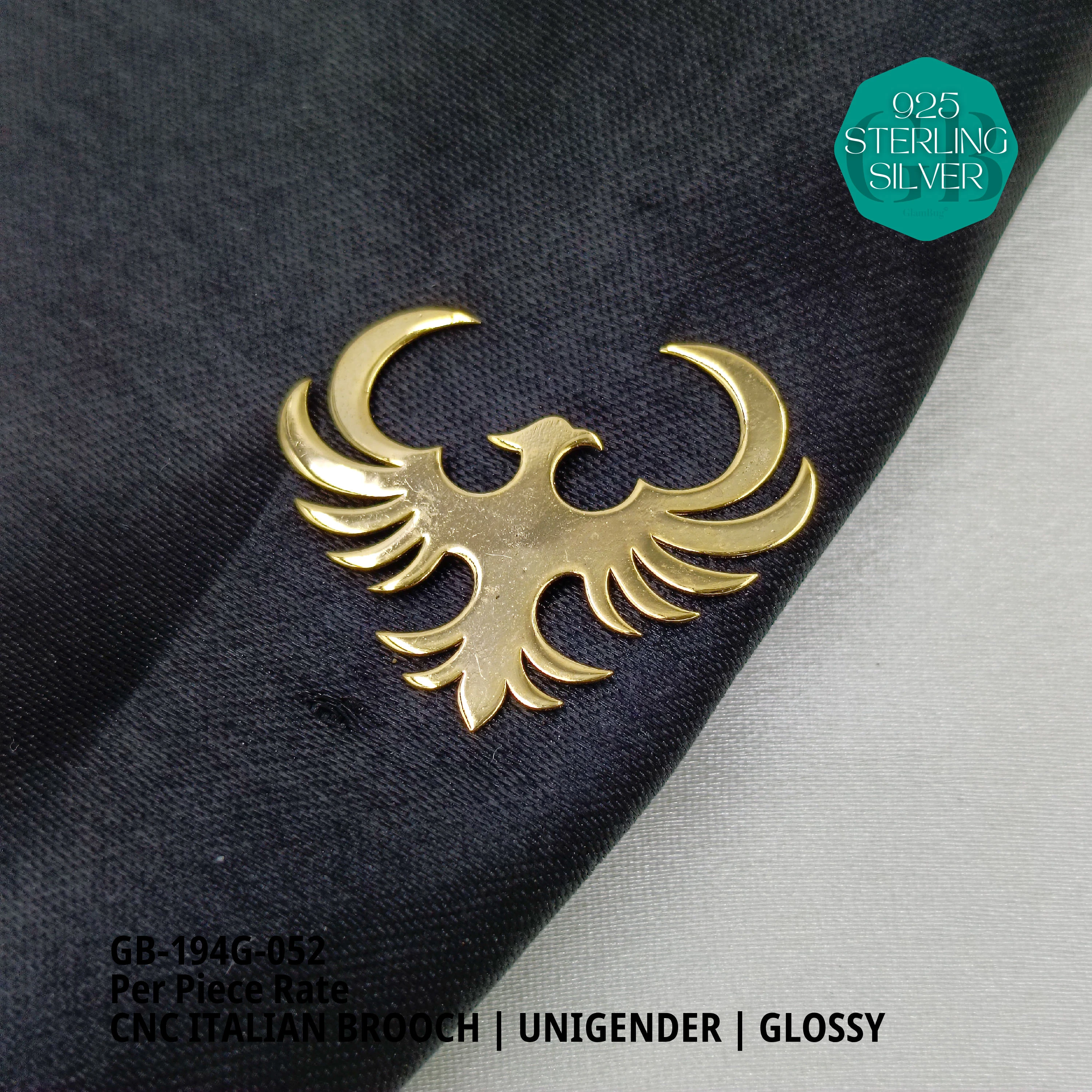 ITALIAN CNC  BROOCHES - GOLD - Premium 925 Silver Jewellery - SKU: GB-194G-052 - Hyderabad Silver Importers