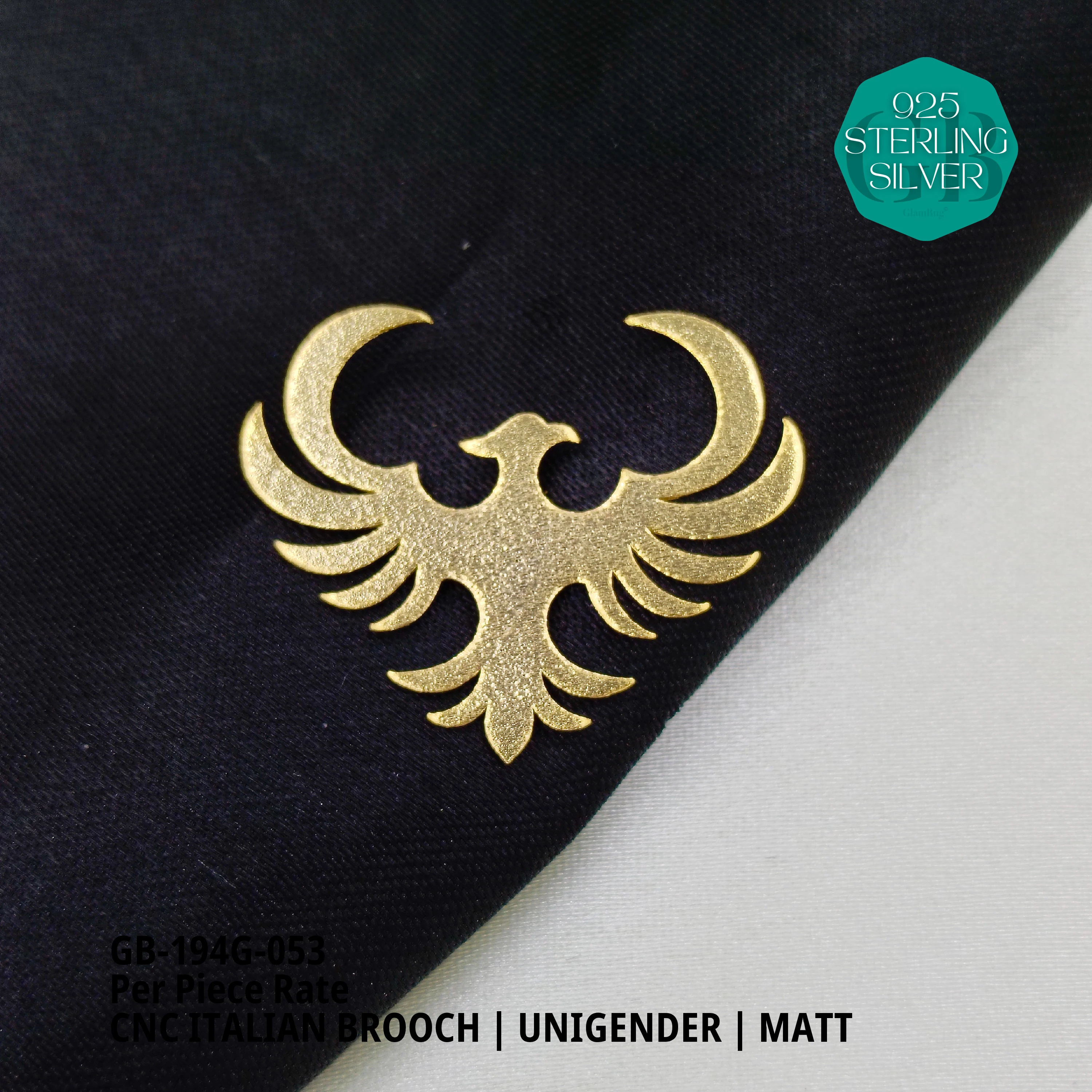 ITALIAN CNC BROOCHES - GOLD - Premium 925 Silver Jewellery - SKU: GB-194G-053 - Hyderabad Silver Importers