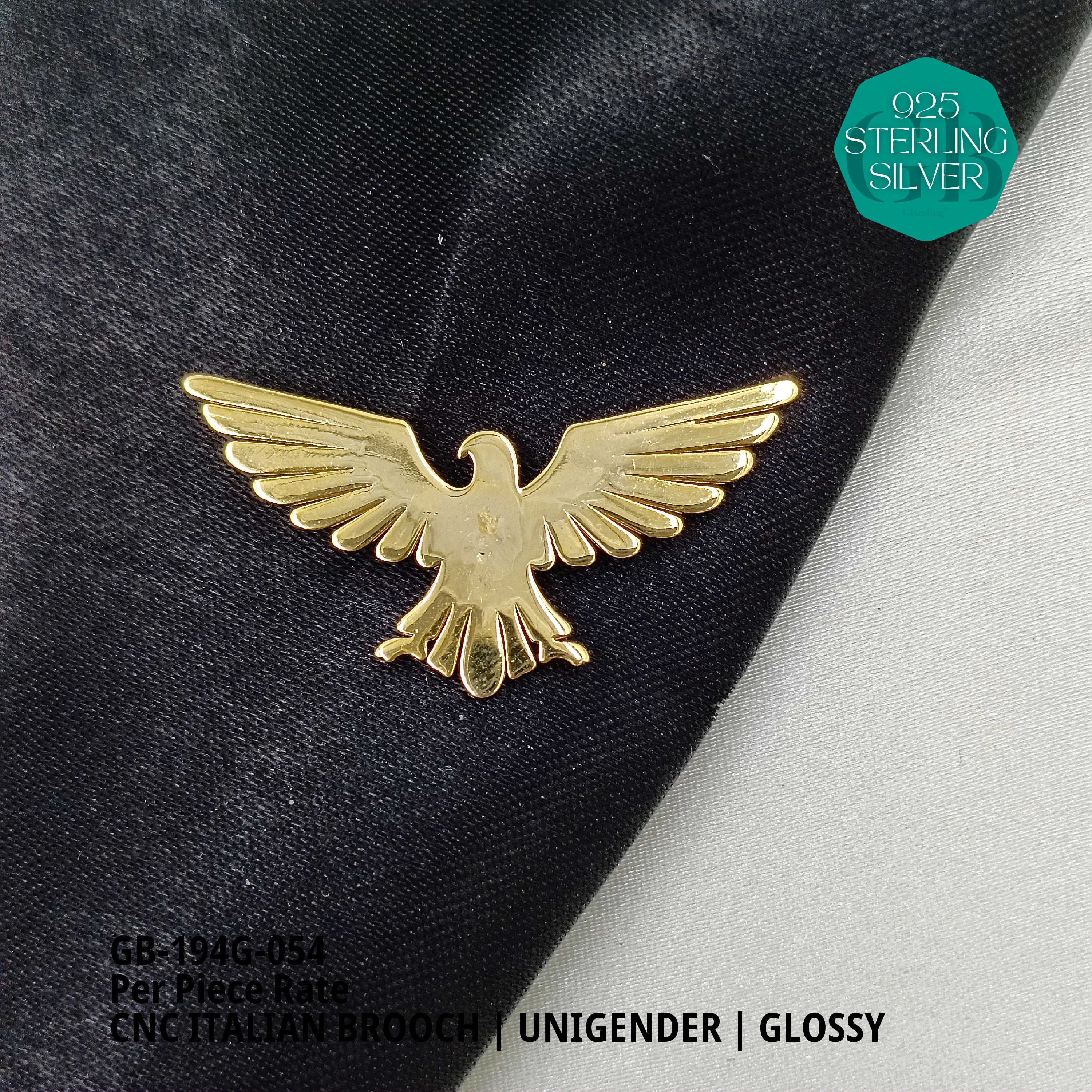 ITALIAN CNC  BROOCHES - GOLD - Premium 925 Silver Jewellery - SKU: GB-194G-054 - Hyderabad Silver Importers