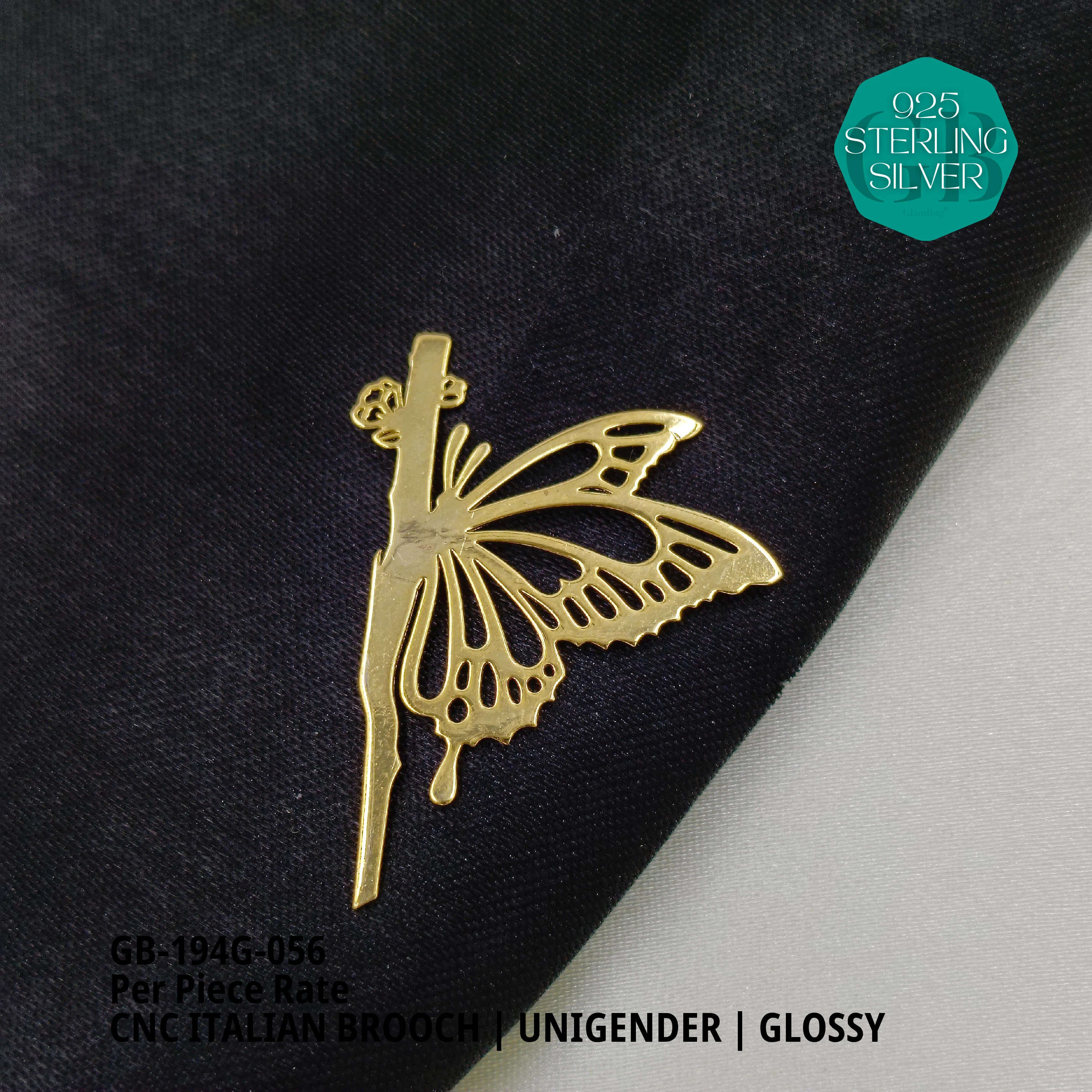 ITALIAN CNC  BROOCHES - GOLD - Premium 925 Silver Jewellery - SKU: GB-194G-056 - Hyderabad Silver Importers