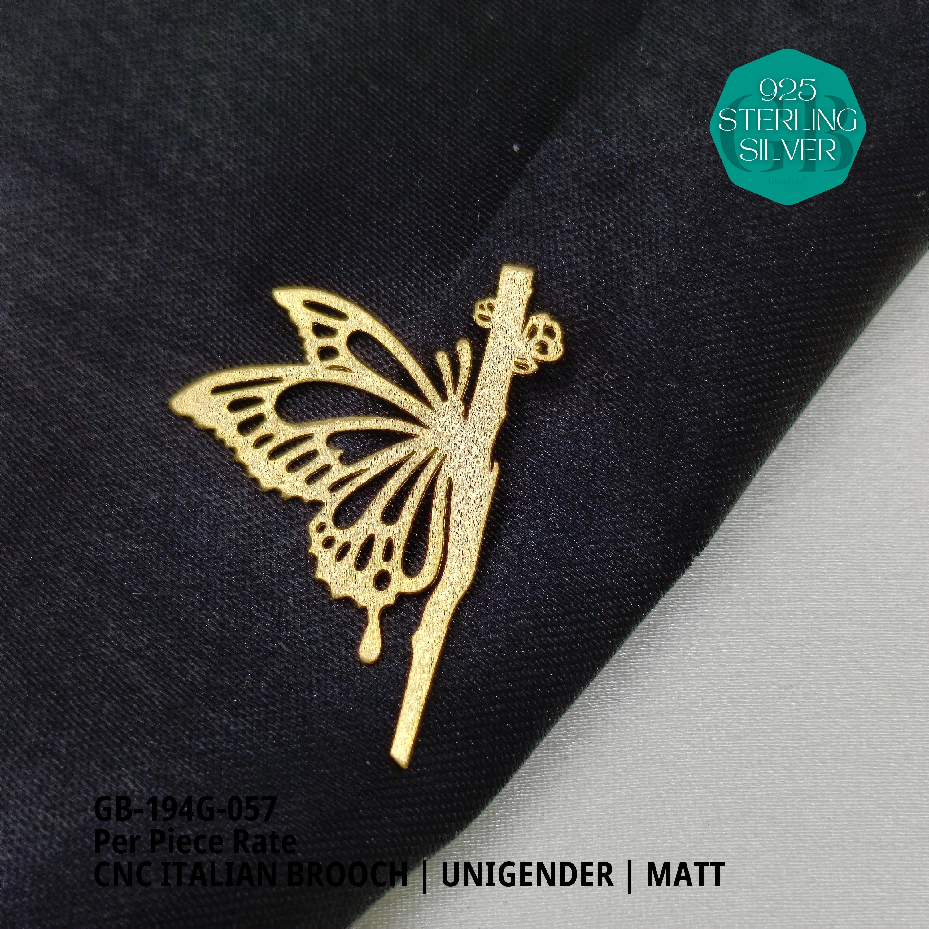 ITALIAN CNC  BROOCHES - GOLD - Premium 925 Silver Jewellery - SKU: GB-194G-057 - Hyderabad Silver Importers