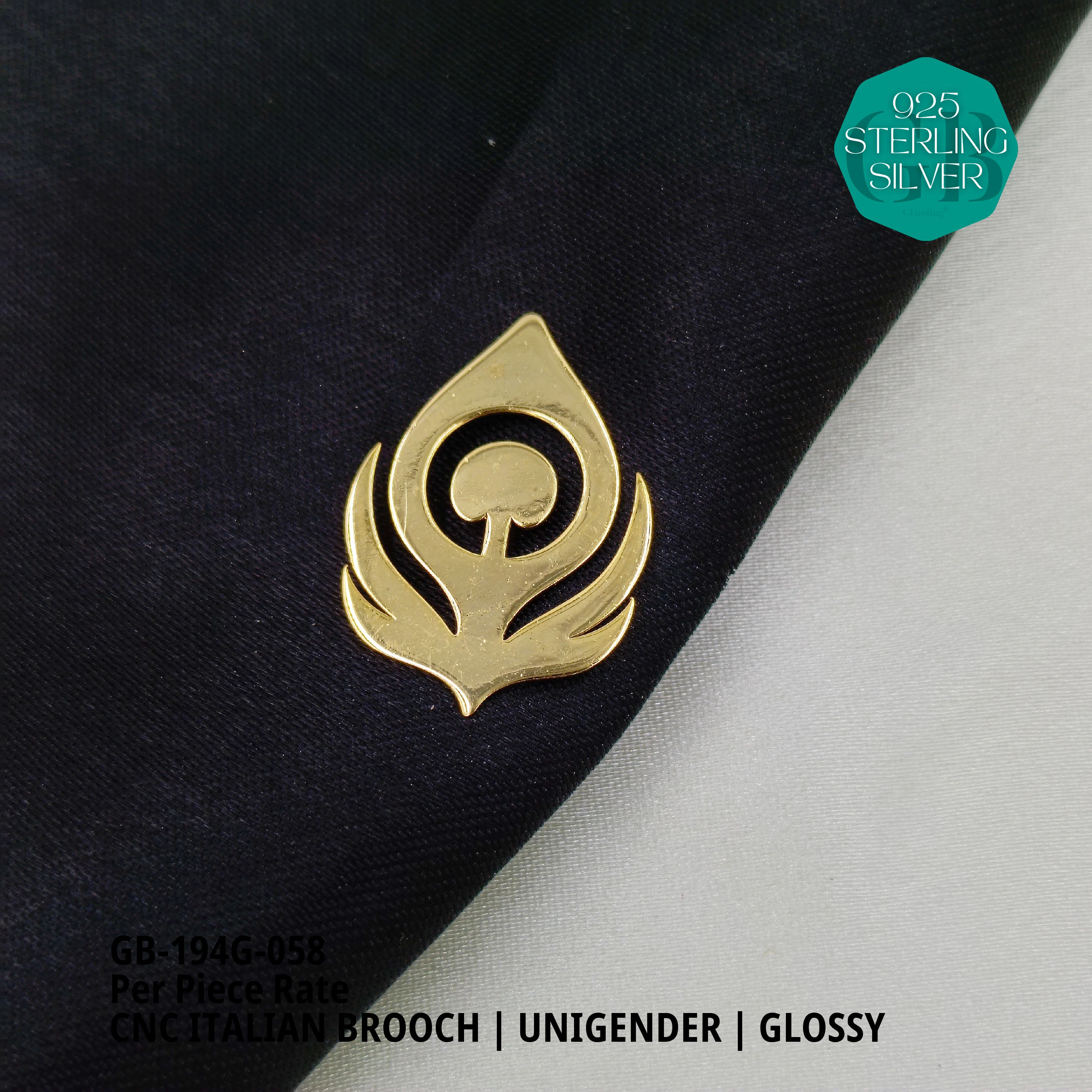 ITALIAN CNC BROOCHES - GOLD - Premium 925 Silver Jewellery - SKU: GB-194G-058 - Hyderabad Silver Importers