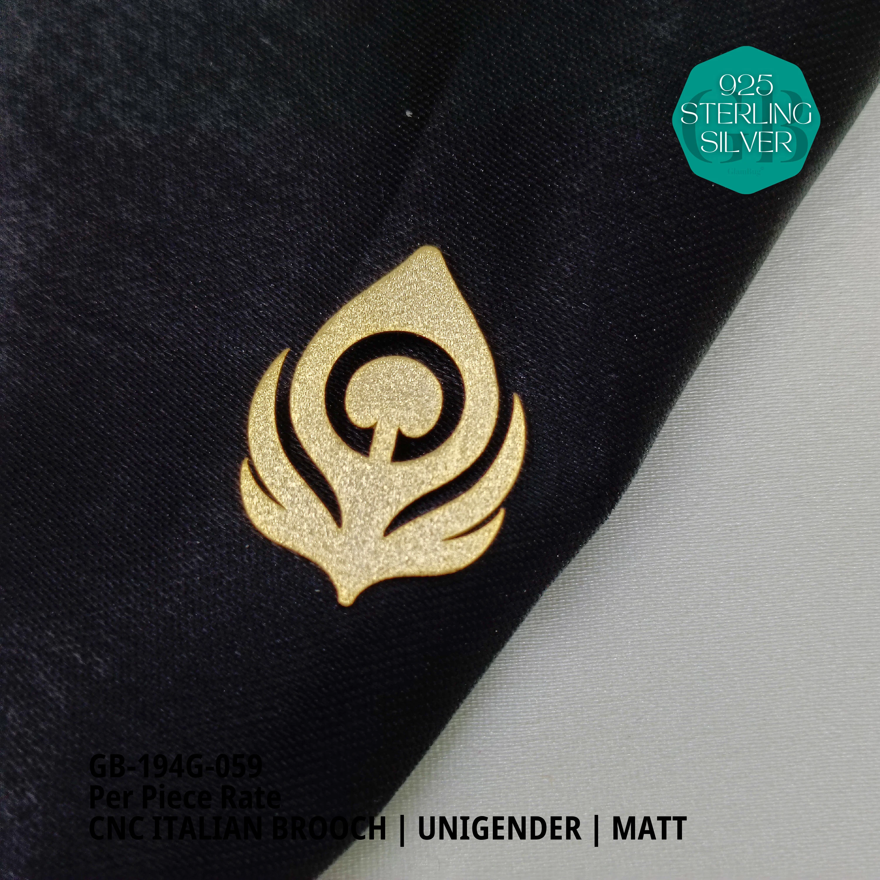 ITALIAN CNC  BROOCHES - GOLD - Premium 925 Silver Jewellery - SKU: GB-194G-059 - Hyderabad Silver Importers