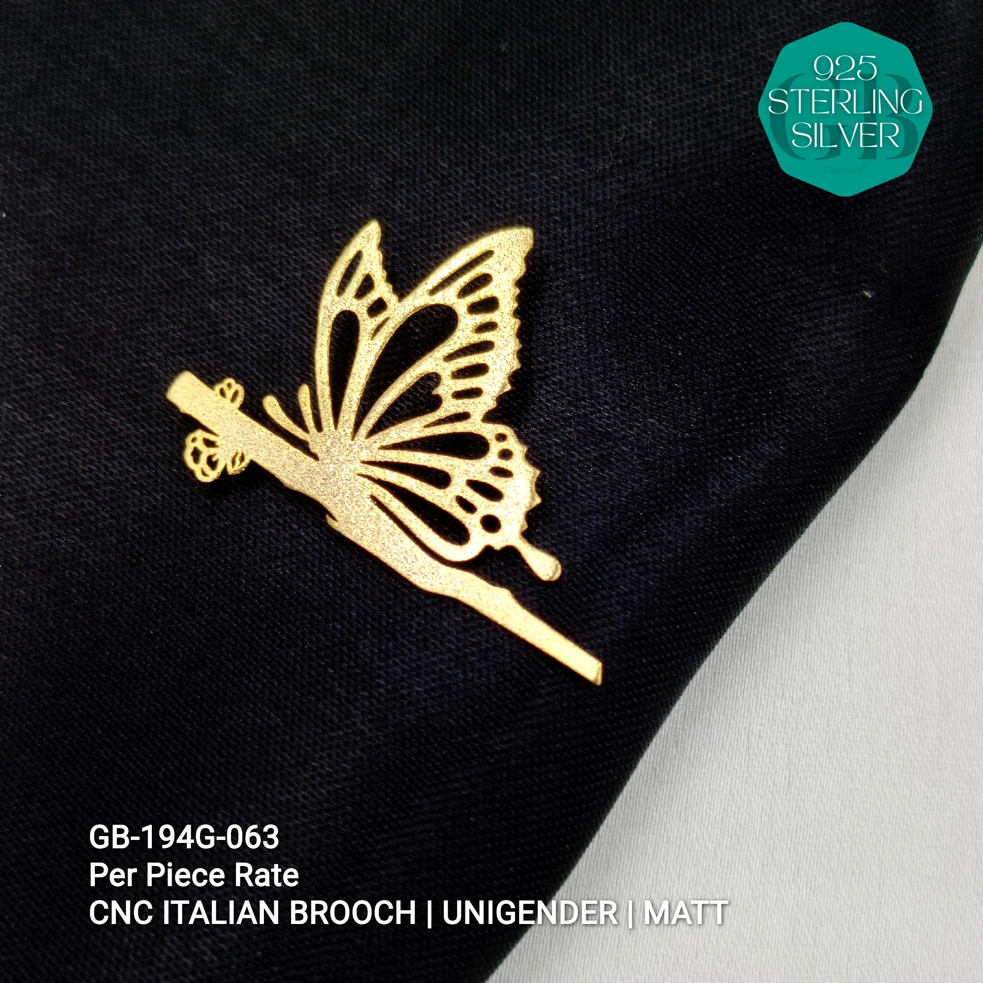 ITALIAN CNC BROOCHES - GOLD - Premium 925 Silver Jewellery - SKU: GB-194G-063 - Hyderabad Silver Importers