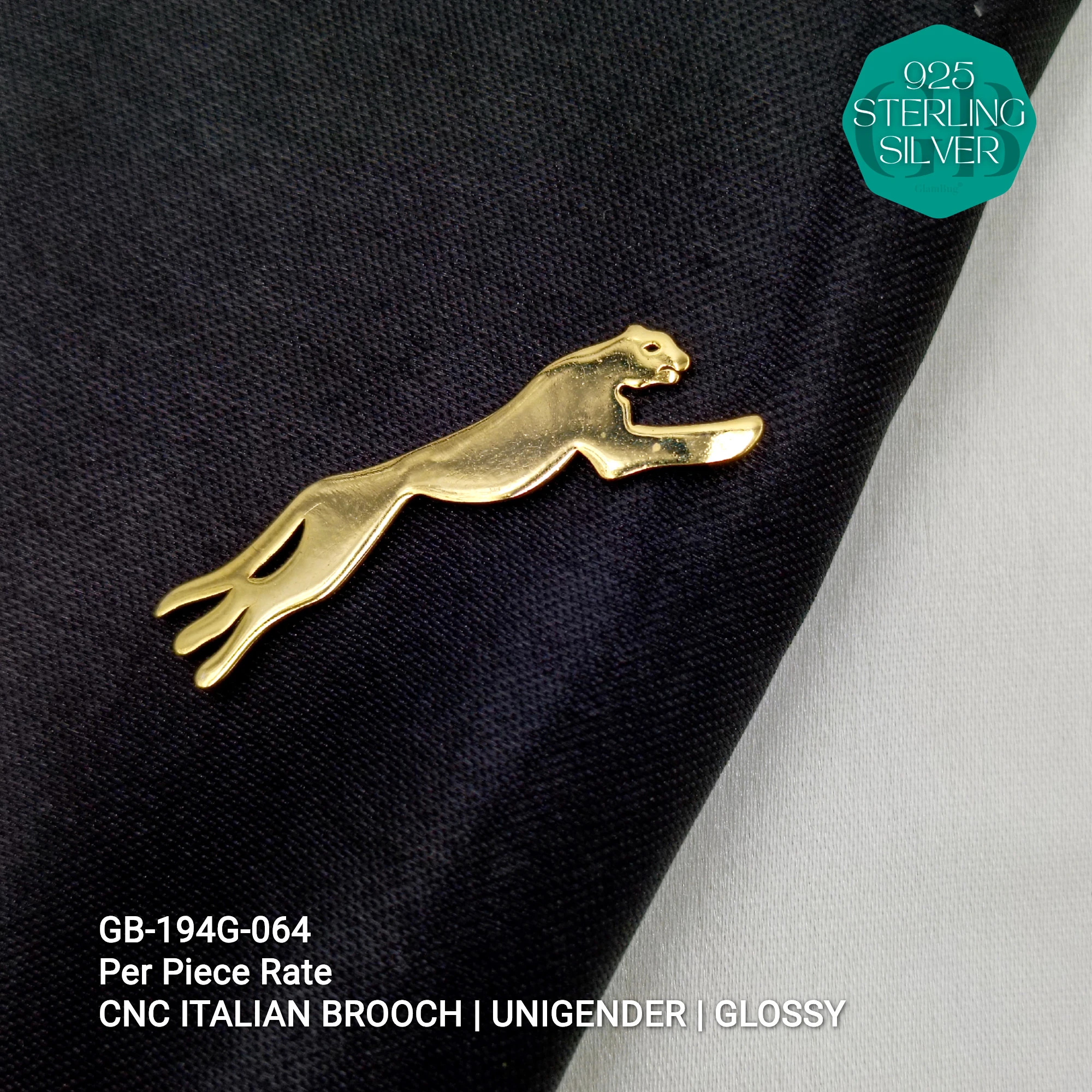 ITALIAN CNC  BROOCHES - GOLD - Premium 925 Silver Jewellery - SKU: GB-194G-064 - Hyderabad Silver Importers