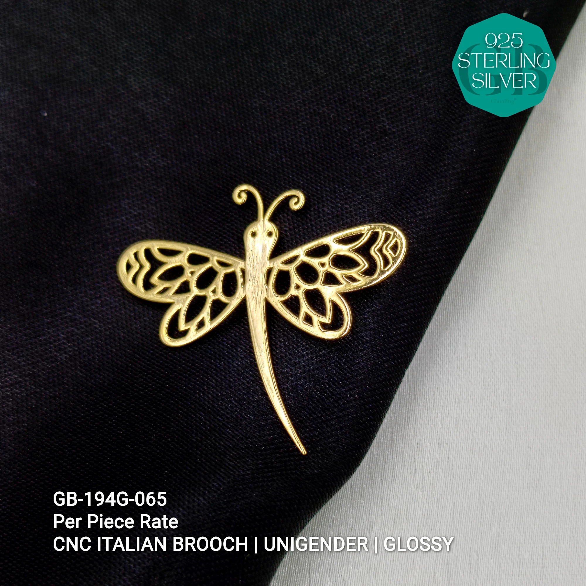 ITALIAN CNC  BROOCHES - GOLD - Premium 925 Silver Jewellery - SKU: GB-194G-065 - Hyderabad Silver Importers