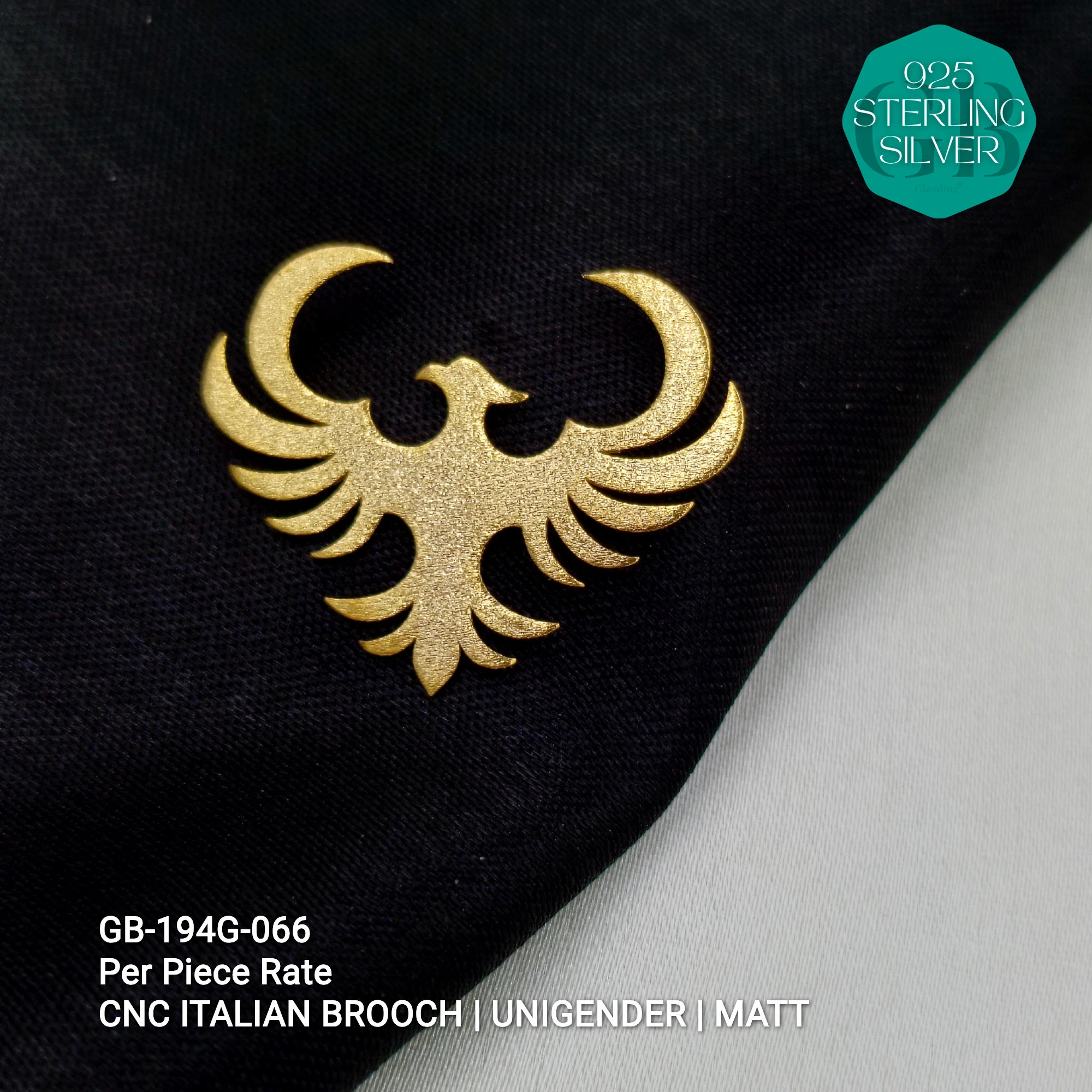 ITALIAN CNC  BROOCHES - GOLD - Premium 925 Silver Jewellery - SKU: GB-194G-066 - Hyderabad Silver Importers