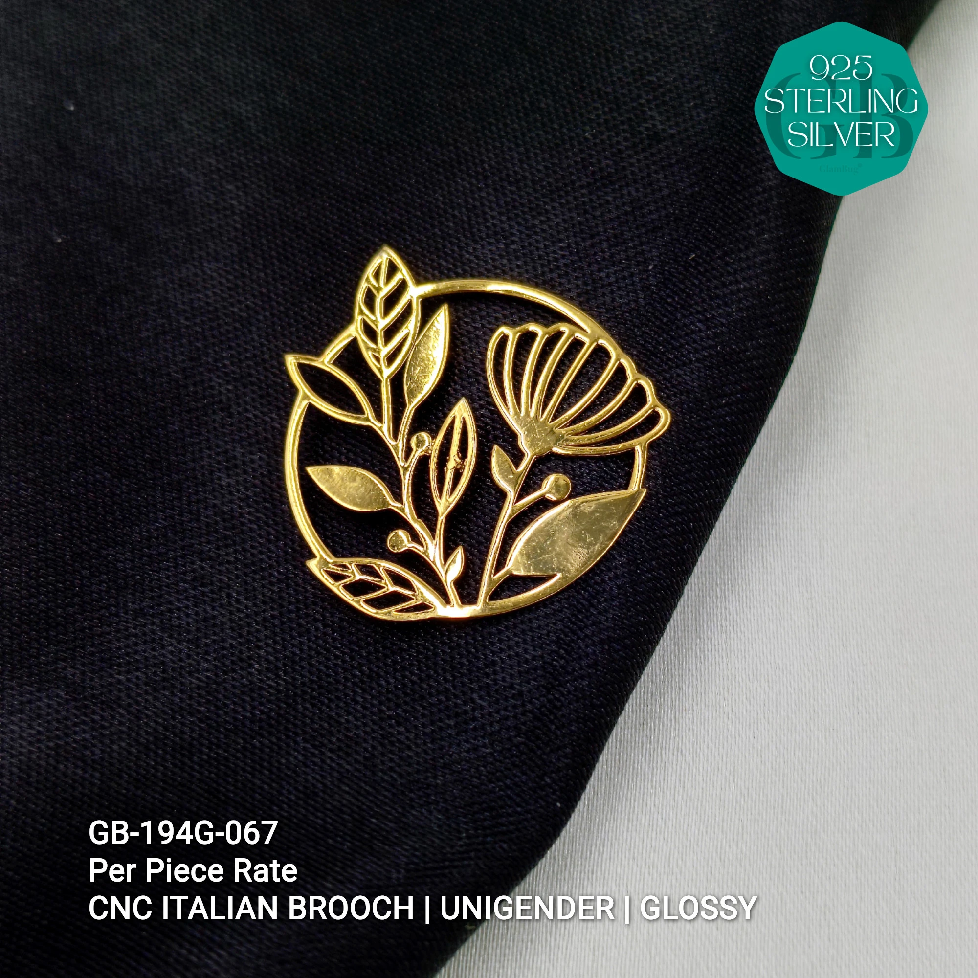 ITALIAN CNC  BROOCHES - GOLD - Premium 925 Silver Jewellery - SKU: GB-194G-067 - Hyderabad Silver Importers
