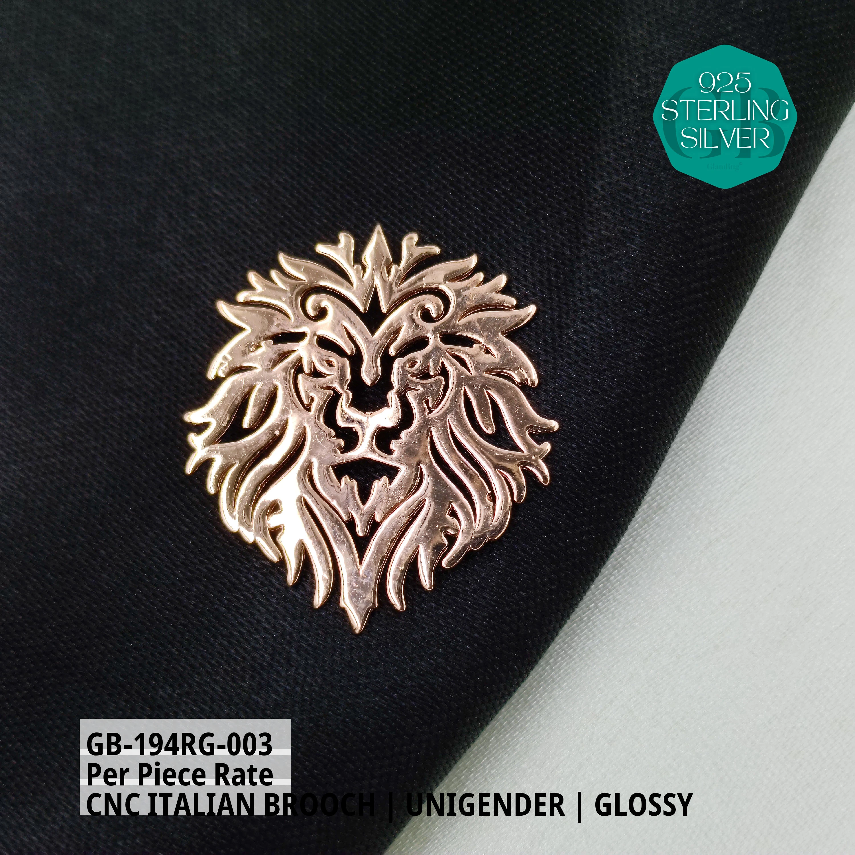 ITALIAN CNC  BROOCHES - ROSEGOLD - Premium 925 Silver Jewellery - SKU: GB-194RG-003 - Hyderabad Silver Importers
