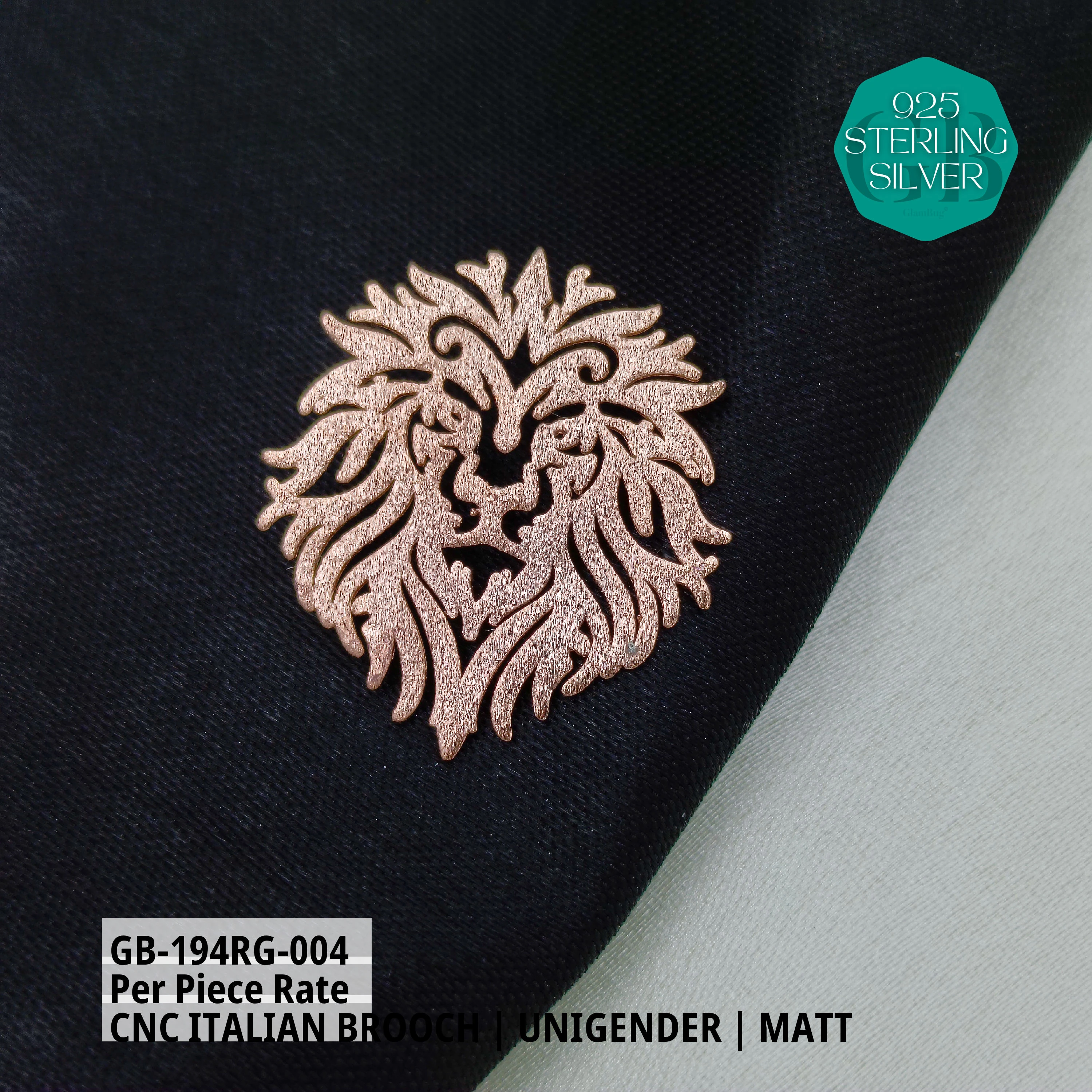 ITALIAN CNC  BROOCHES - ROSEGOLD - Premium 925 Silver Jewellery - SKU: GB-194RG-004 - Hyderabad Silver Importers