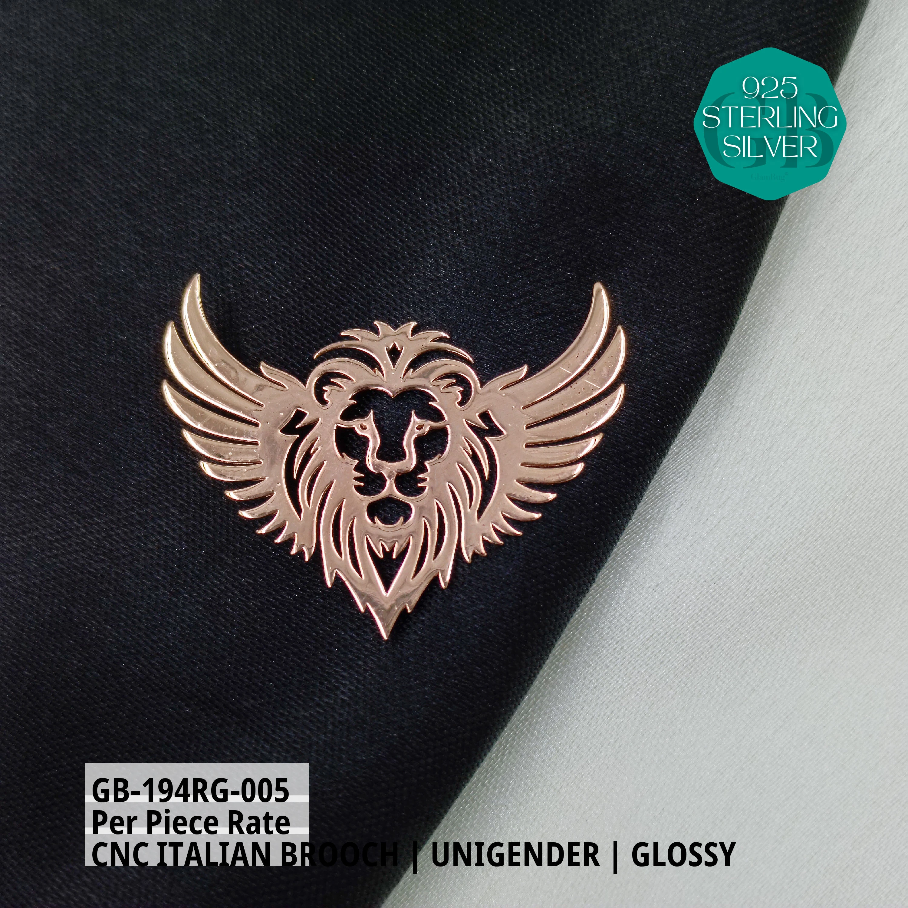 ITALIAN CNC BROOCHES - ROSEGOLD - Premium 925 Silver Jewellery - SKU: GB-194RG-005 - Hyderabad Silver Importers