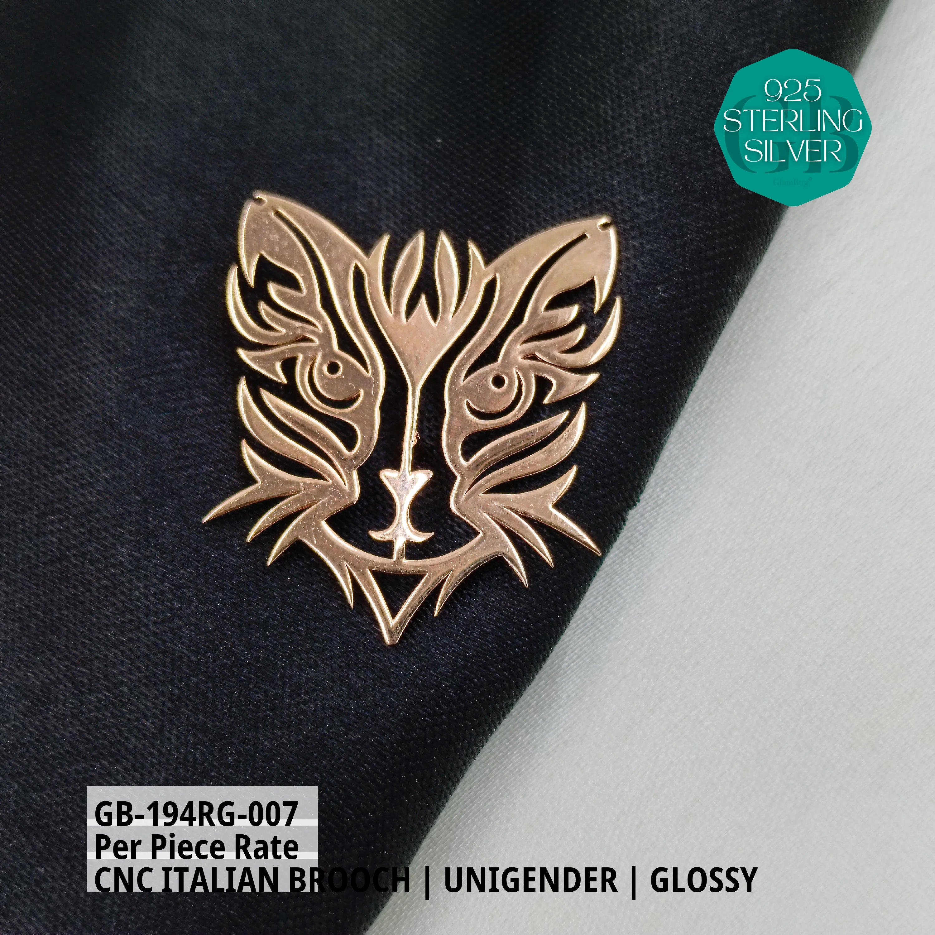 ITALIAN CNC  BROOCHES - ROSEGOLD - Premium 925 Silver Jewellery - SKU: GB-194RG-007 - Hyderabad Silver Importers