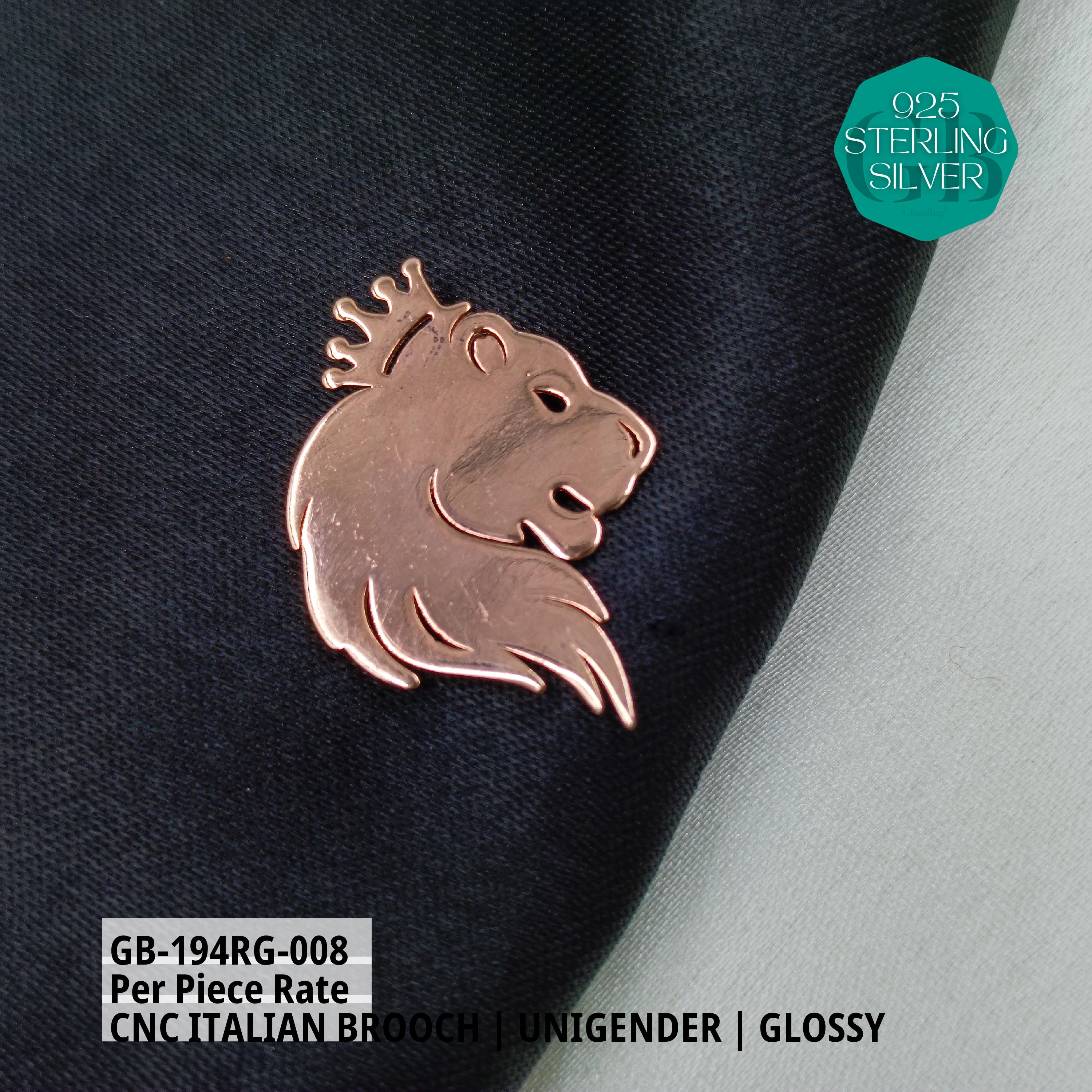 ITALIAN CNC  BROOCHES - ROSEGOLD - Premium 925 Silver Jewellery - SKU: GB-194RG-008 - Hyderabad Silver Importers