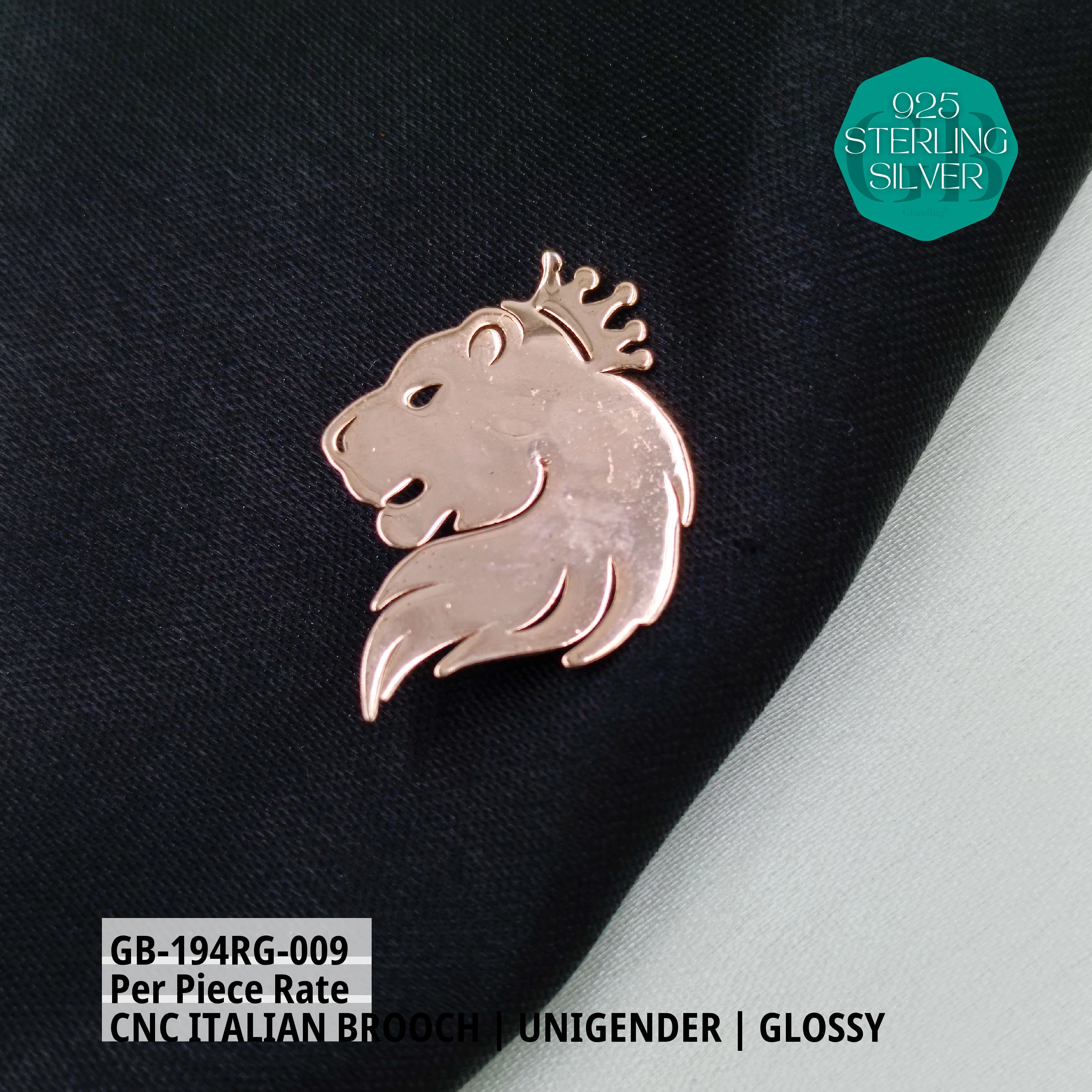 ITALIAN CNC  BROOCHES - ROSEGOLD - Premium 925 Silver Jewellery - SKU: GB-194RG-009 - Hyderabad Silver Importers
