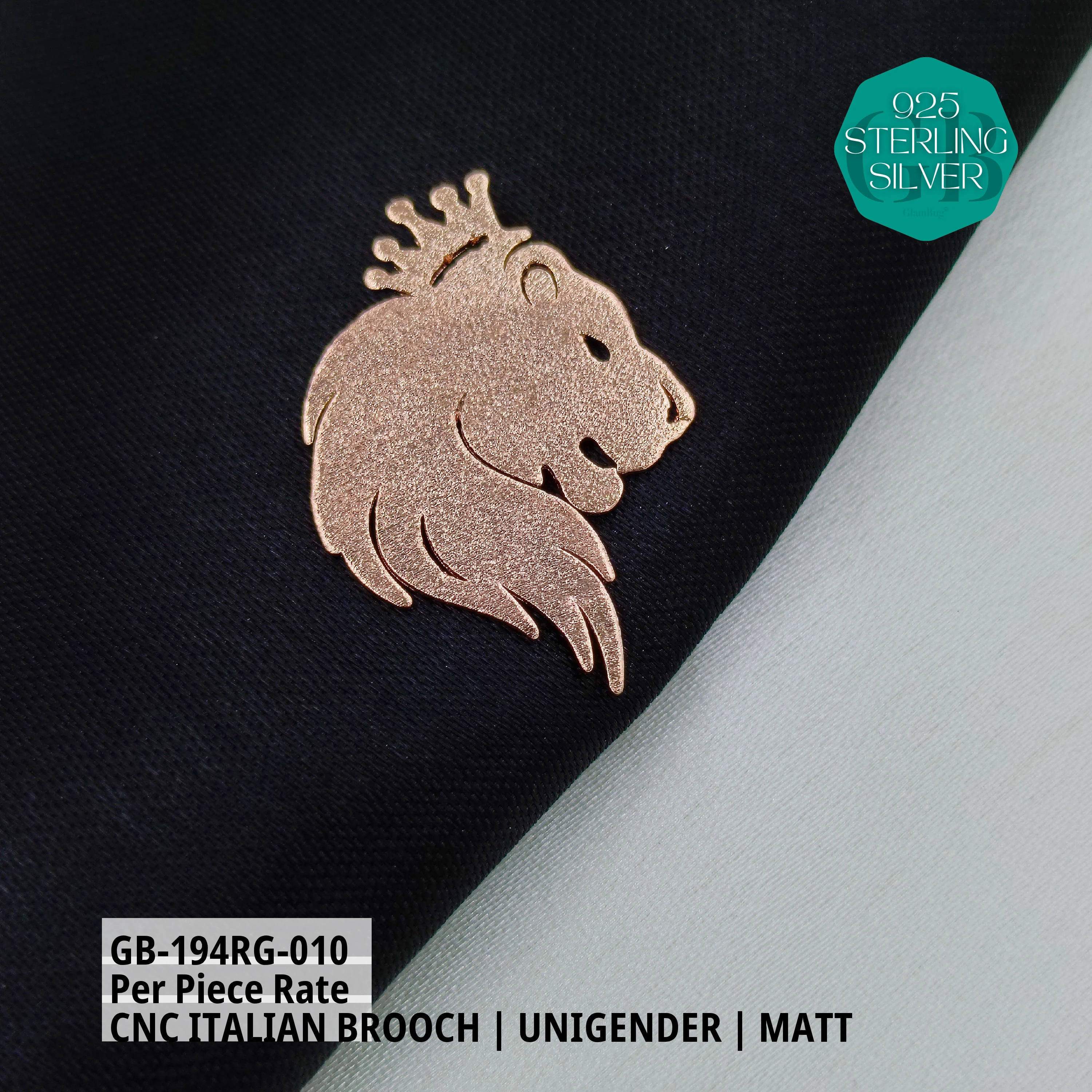 ITALIAN CNC  BROOCHES - ROSEGOLD - Premium 925 Silver Jewellery - SKU: GB-194RG-010 - Hyderabad Silver Importers