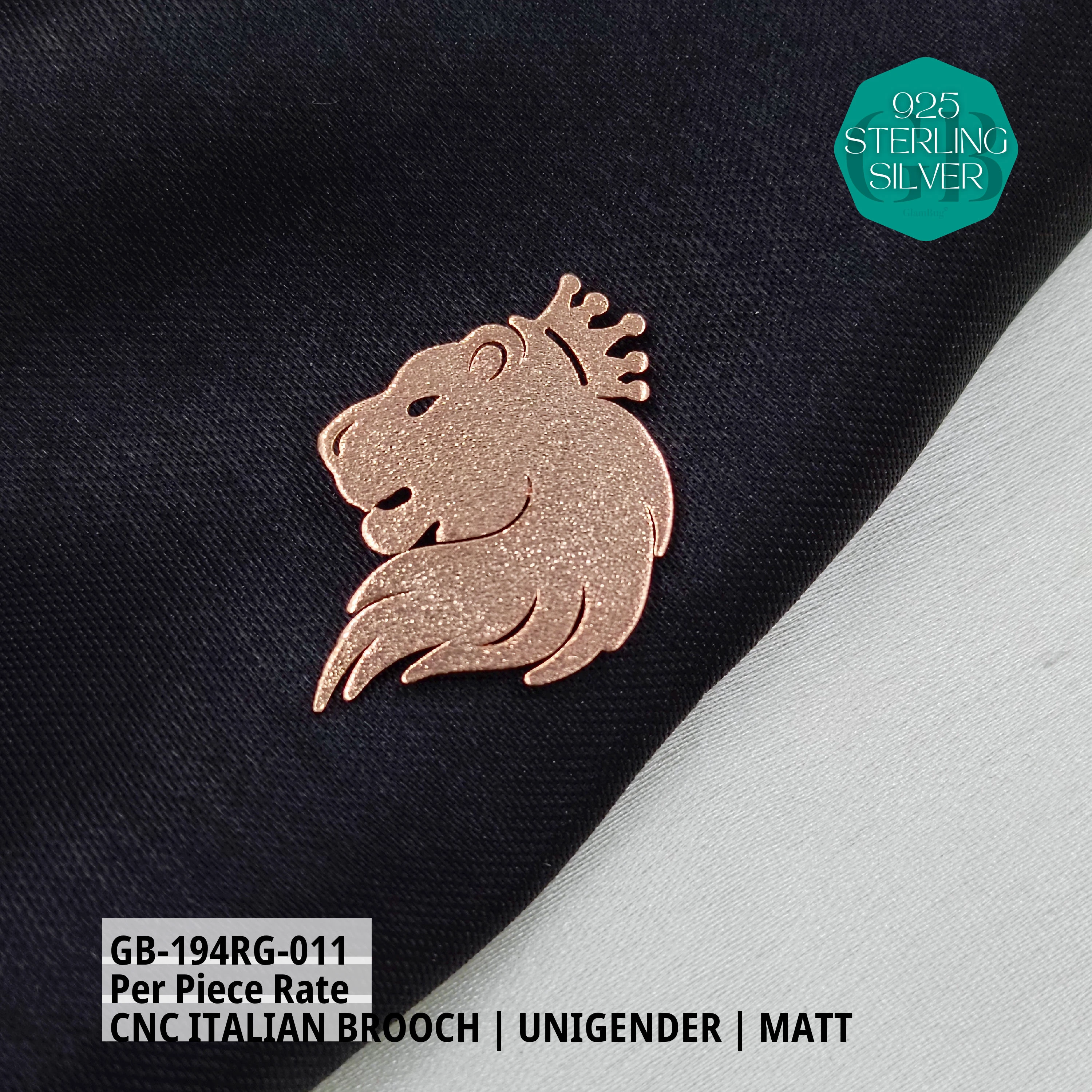 ITALIAN CNC  BROOCHES - ROSEGOLD - Premium 925 Silver Jewellery - SKU: GB-194RG-011 - Hyderabad Silver Importers