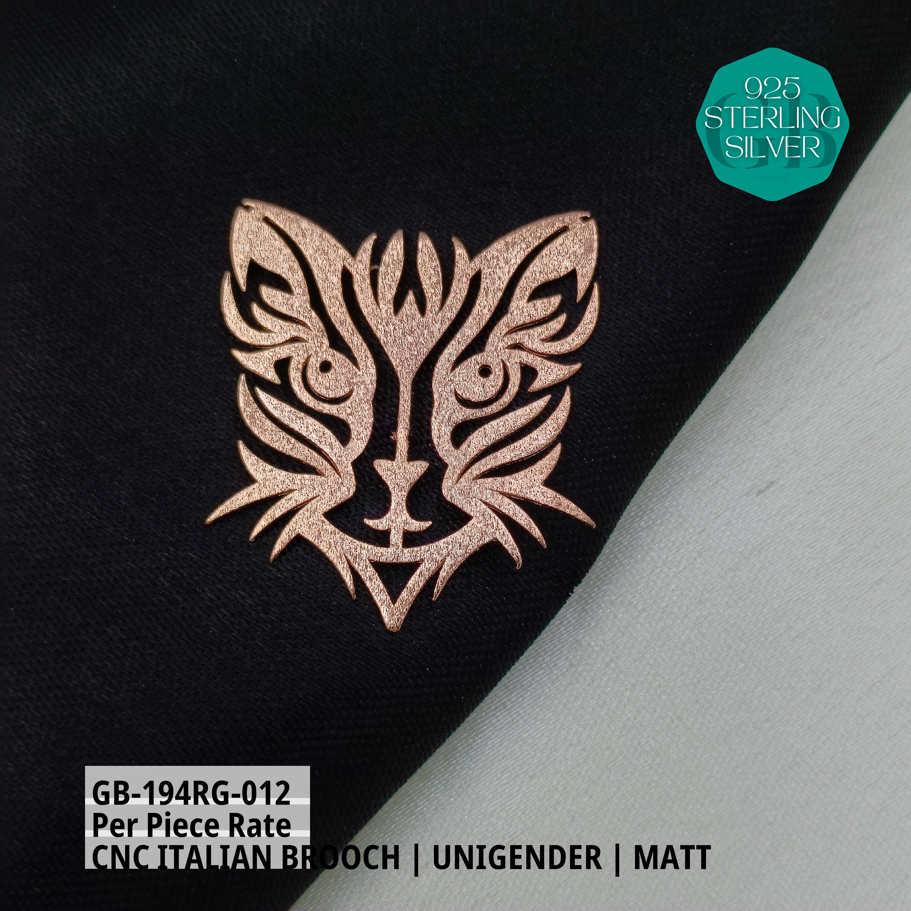 ITALIAN CNC  BROOCHES - ROSEGOLD - Premium 925 Silver Jewellery - SKU: GB-194RG-012 - Hyderabad Silver Importers