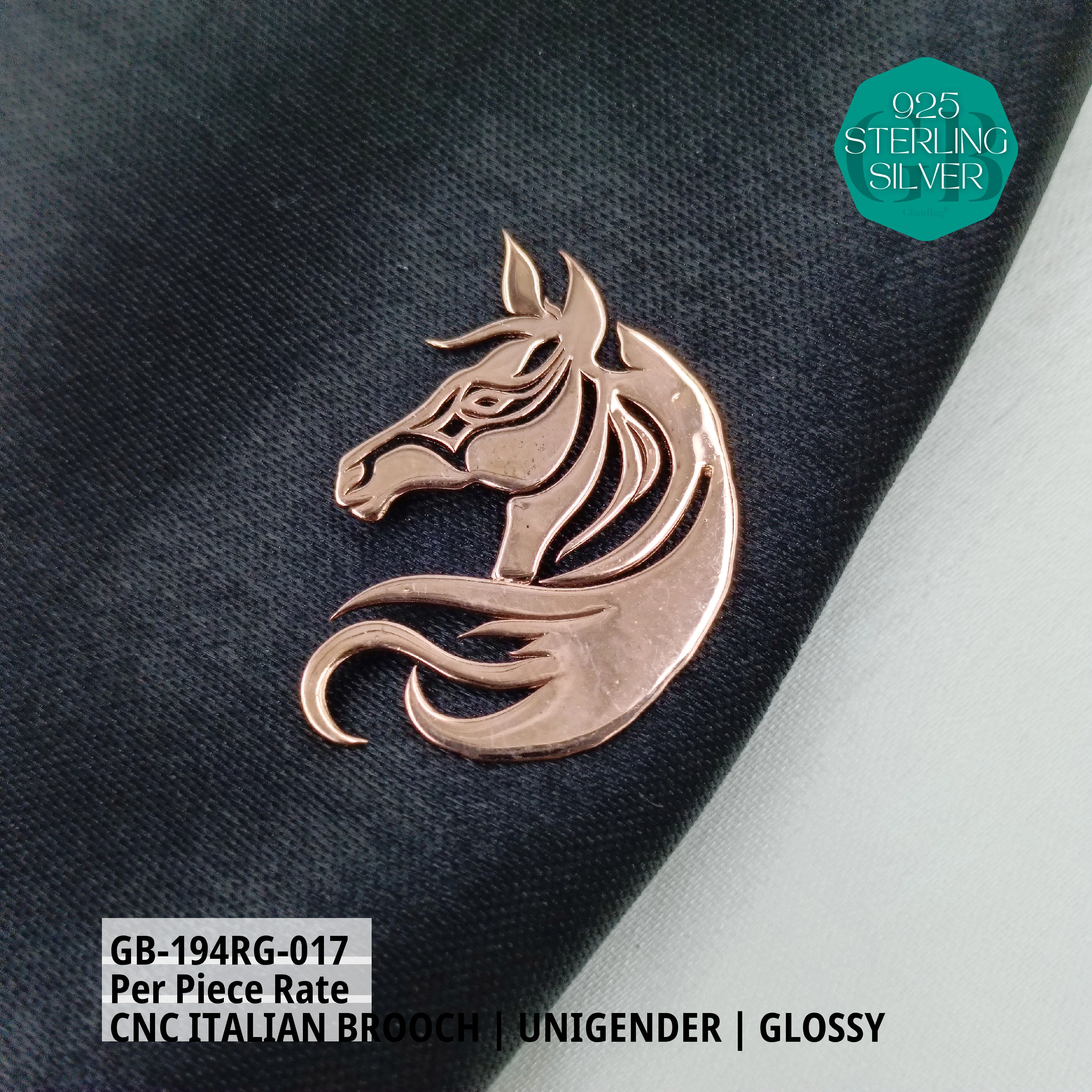ITALIAN CNC BROOCHES - ROSEGOLD - Premium 925 Silver Jewellery - SKU: GB-194RG-017 - Hyderabad Silver Importers
