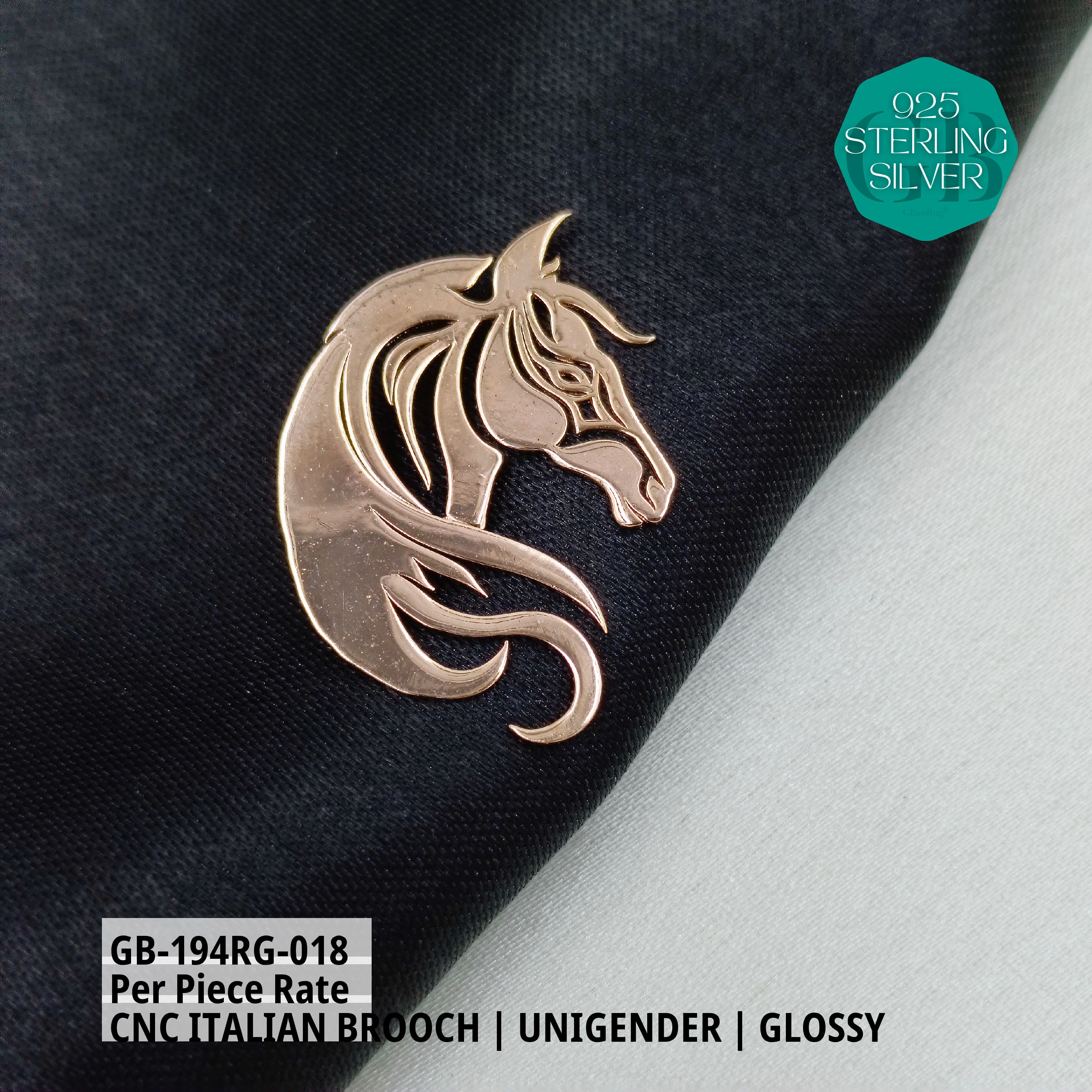 ITALIAN CNC  BROOCHES - ROSEGOLD - Premium 925 Silver Jewellery - SKU: GB-194RG-018 - Hyderabad Silver Importers