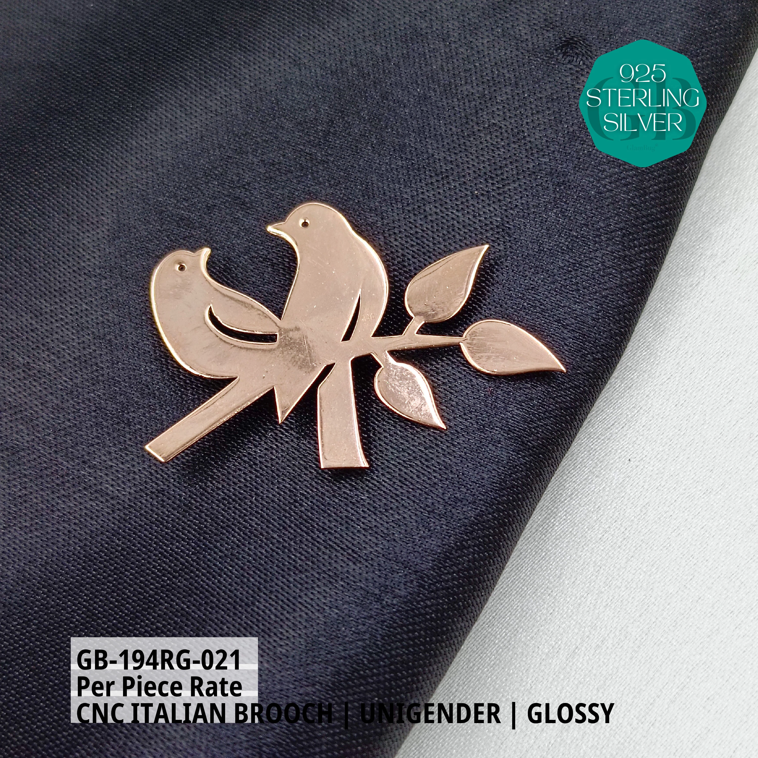 ITALIAN CNC  BROOCHES - ROSEGOLD - Premium 925 Silver Jewellery - SKU: GB-194RG-021 - Hyderabad Silver Importers