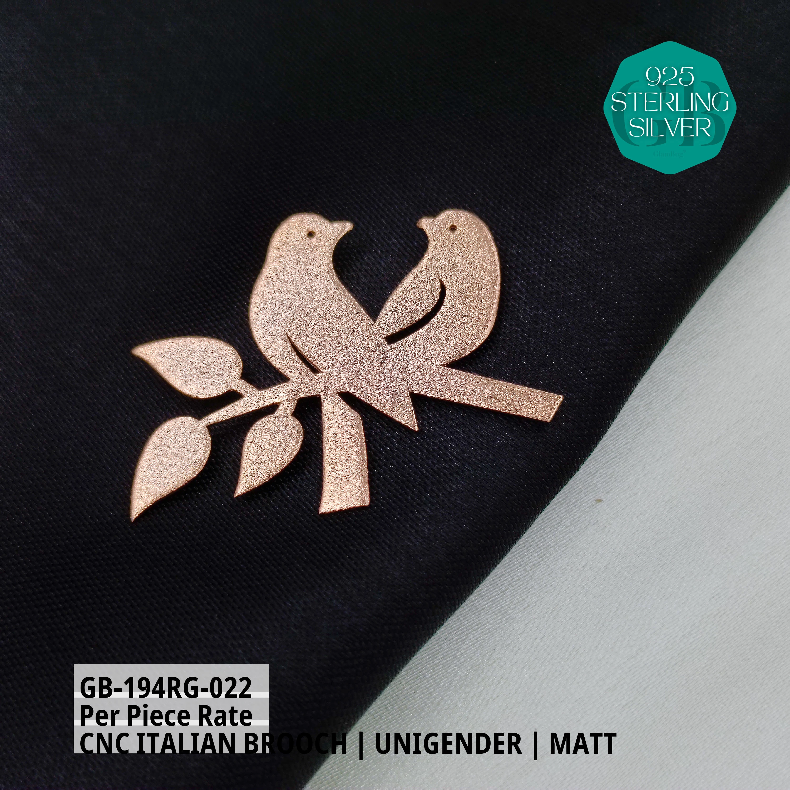 ITALIAN CNC  BROOCHES - ROSEGOLD - Premium 925 Silver Jewellery - SKU: GB-194RG-022 - Hyderabad Silver Importers