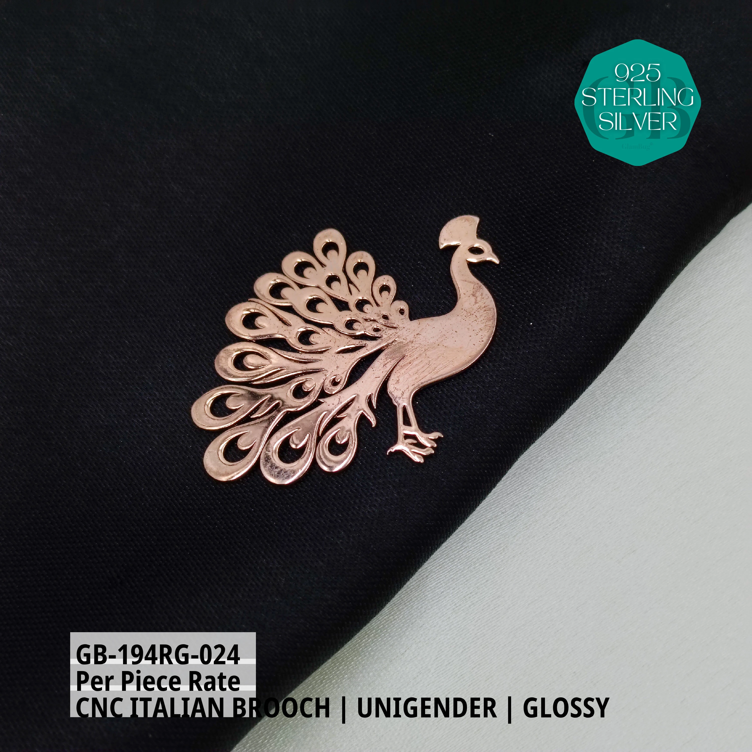 ITALIAN CNC  BROOCHES - ROSEGOLD - Premium 925 Silver Jewellery - SKU: GB-194RG-024 - Hyderabad Silver Importers