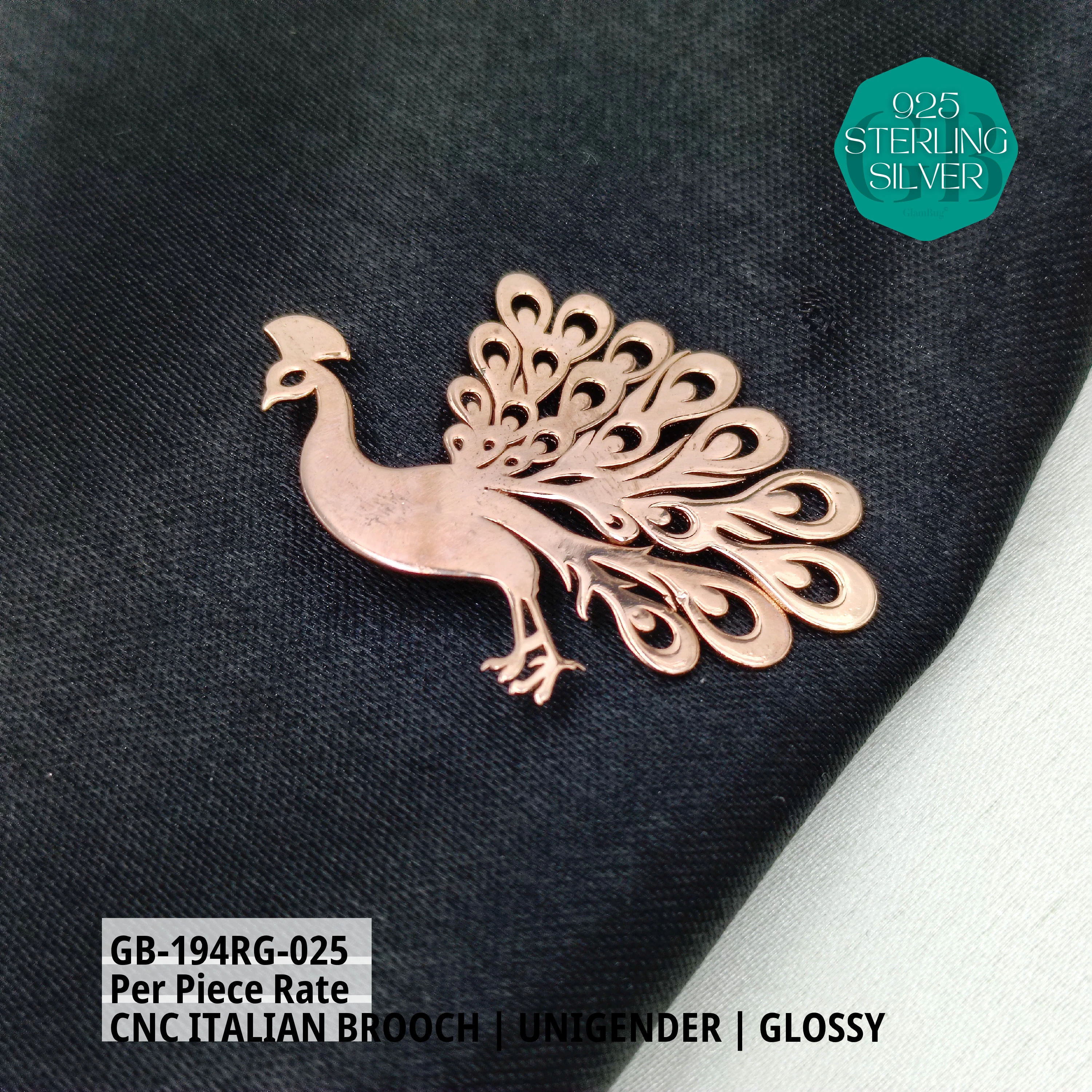 ITALIAN CNC  BROOCHES - ROSEGOLD - Premium 925 Silver Jewellery - SKU: GB-194RG-025 - Hyderabad Silver Importers
