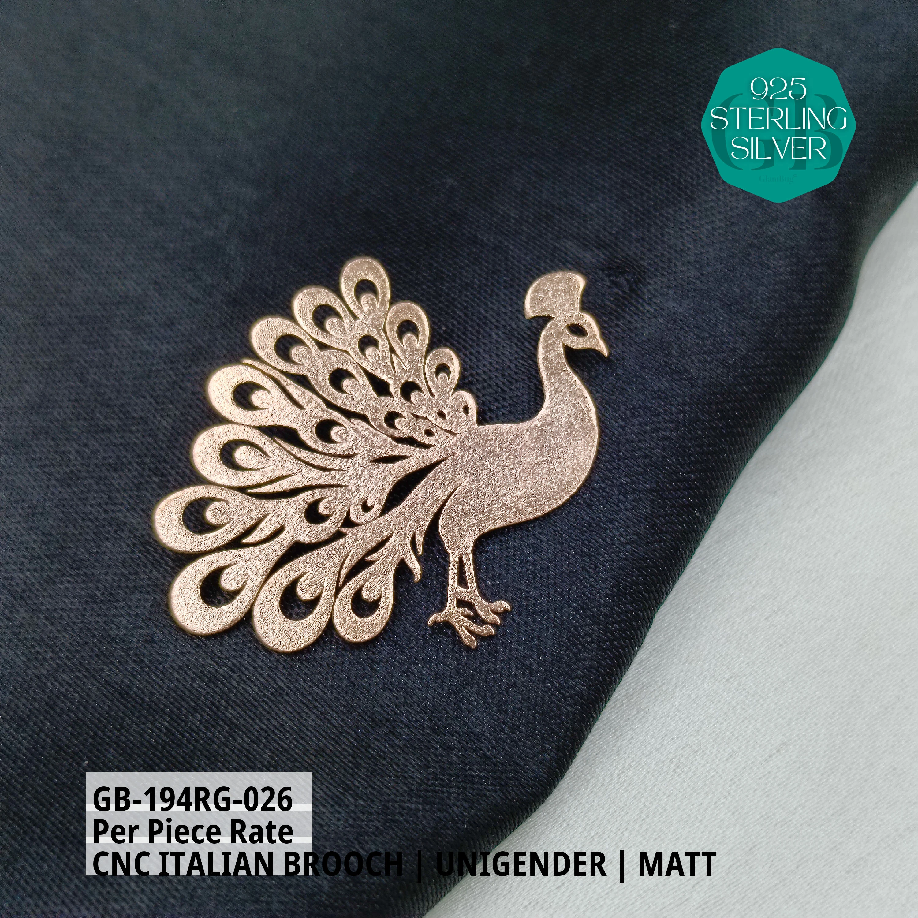 ITALIAN CNC  BROOCHES - ROSEGOLD - Premium 925 Silver Jewellery - SKU: GB-194RG-026 - Hyderabad Silver Importers