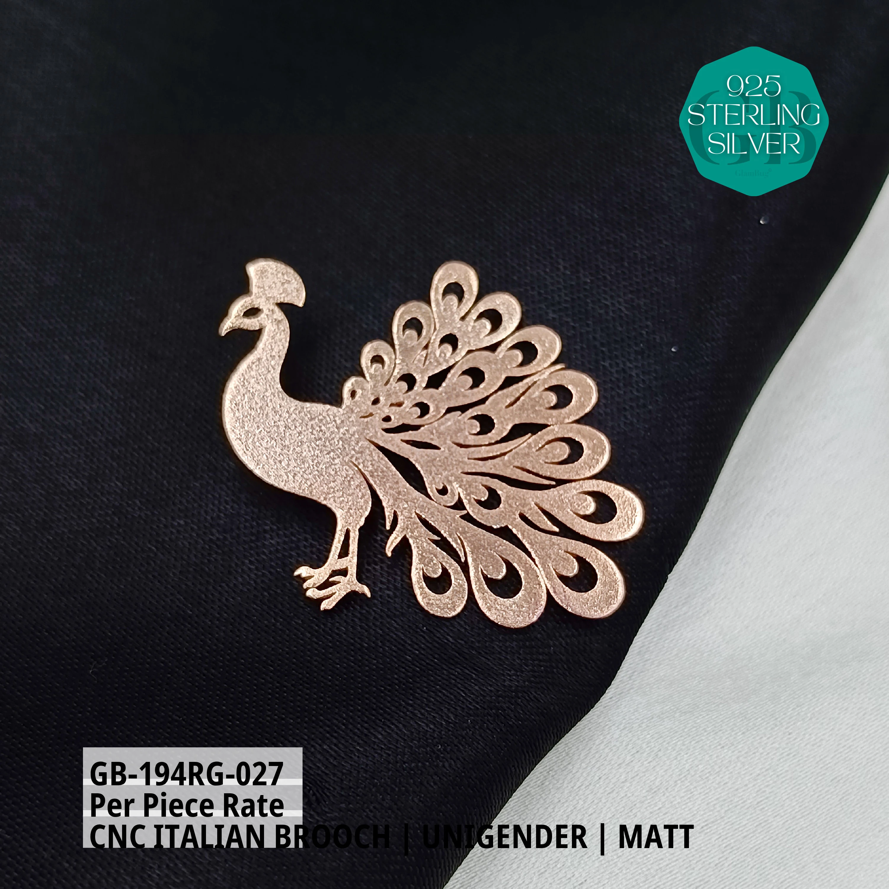 ITALIAN CNC  BROOCHES - ROSEGOLD - Premium 925 Silver Jewellery - SKU: GB-194RG-027 - Hyderabad Silver Importers