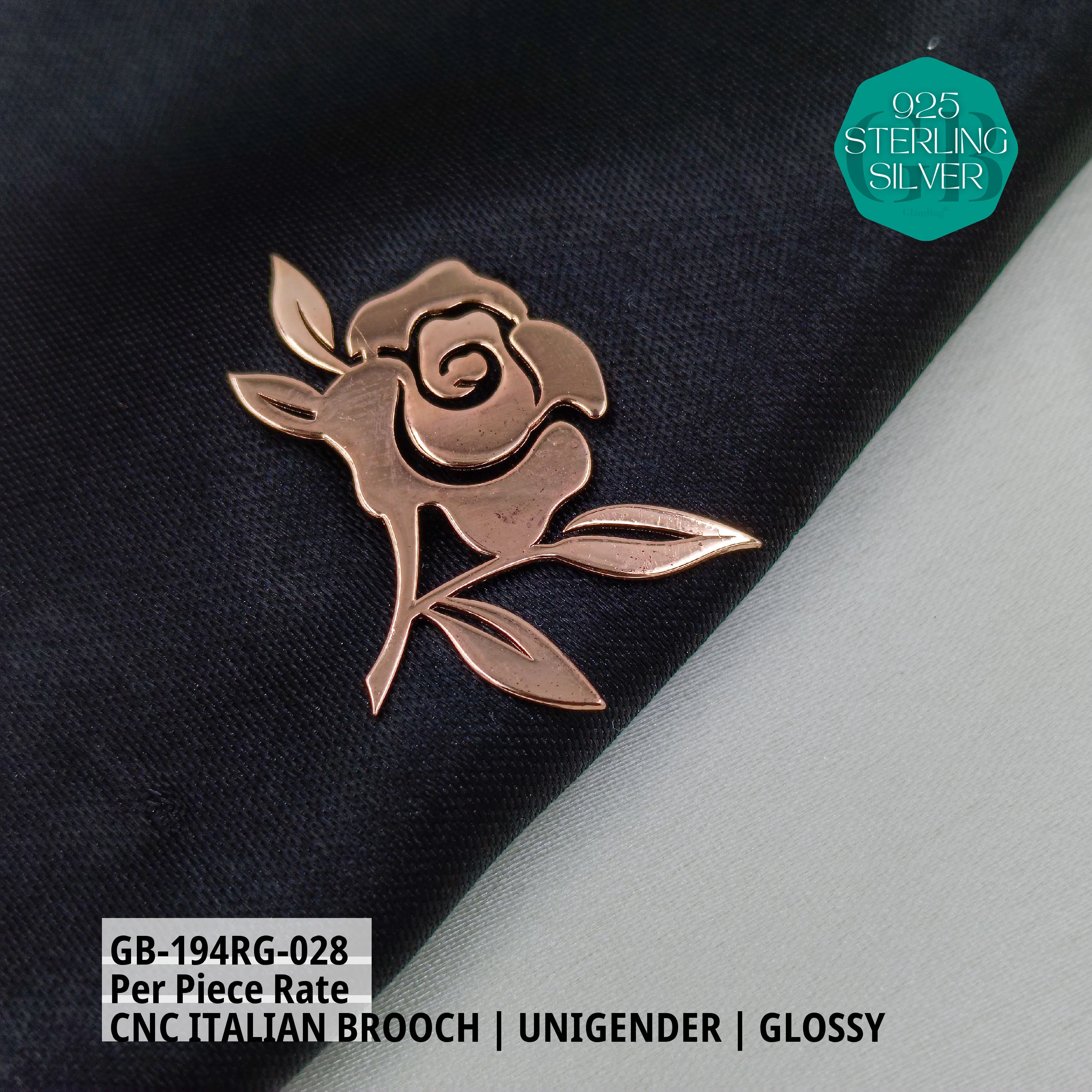 ITALIAN CNC  BROOCHES - ROSEGOLD - Premium 925 Silver Jewellery - SKU: GB-194RG-028 - Hyderabad Silver Importers