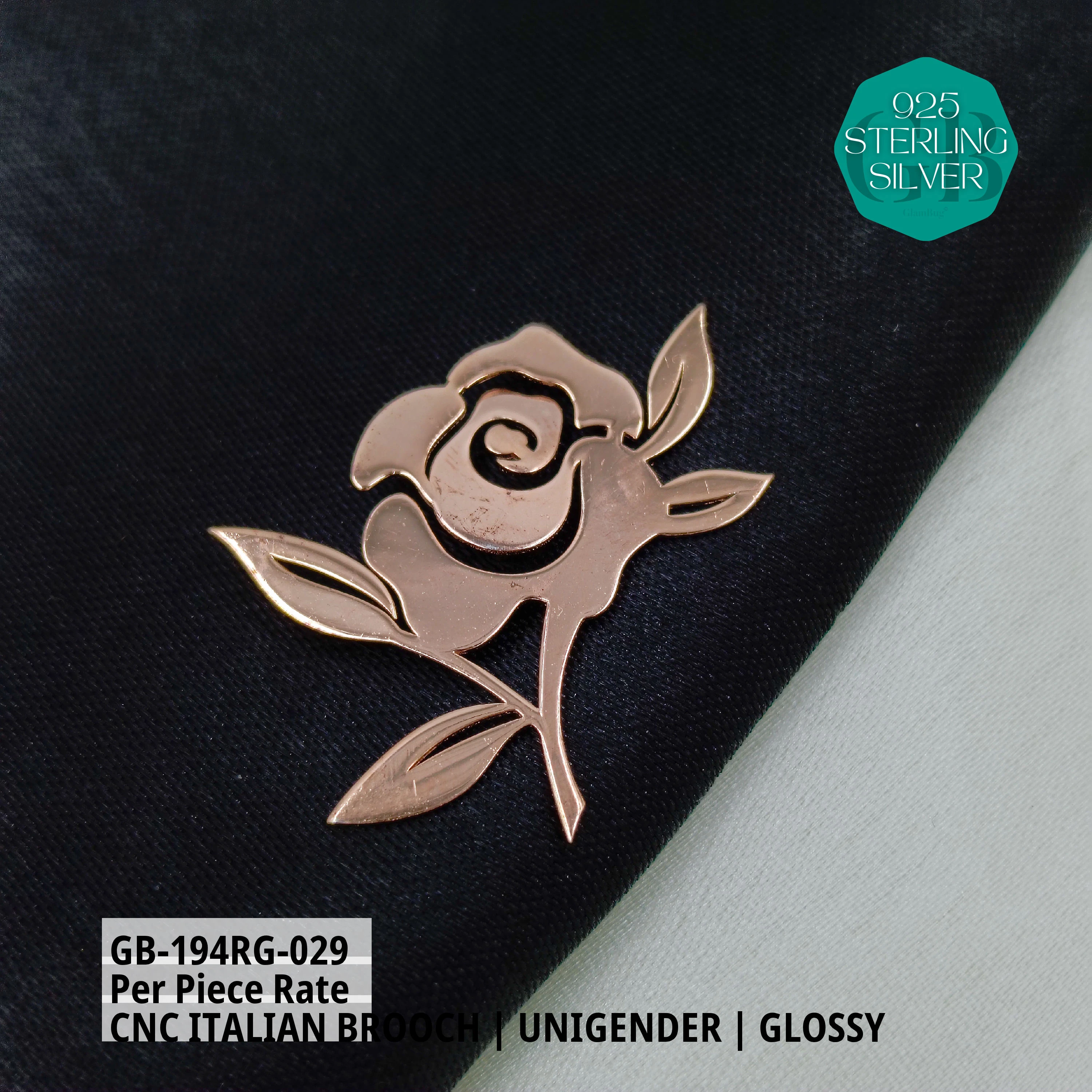 ITALIAN CNC BROOCHES - ROSEGOLD - Premium 925 Silver Jewellery - SKU: GB-194RG-029 - Hyderabad Silver Importers