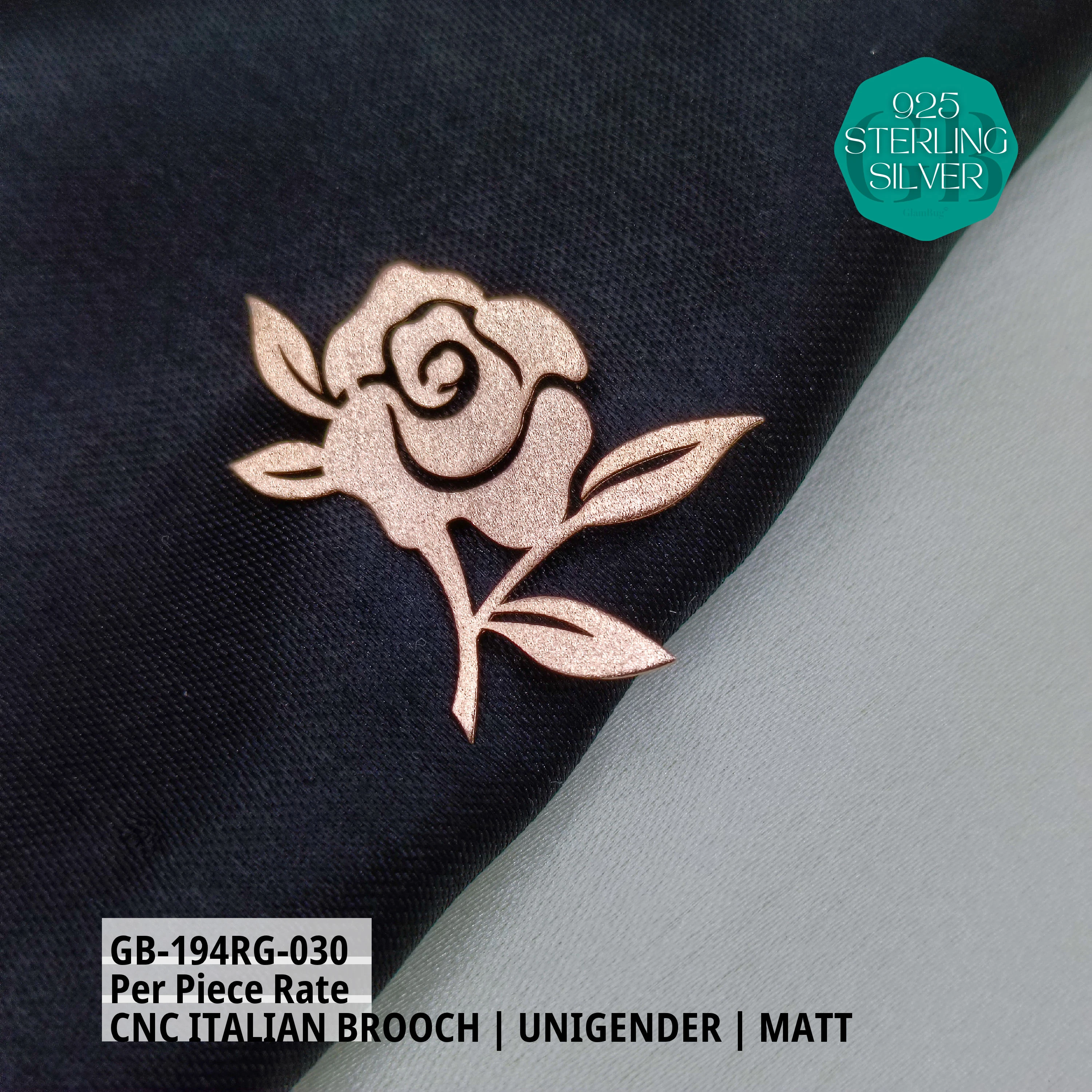 ITALIAN CNC  BROOCHES - ROSEGOLD - Premium 925 Silver Jewellery - SKU: GB-194RG-030 - Hyderabad Silver Importers