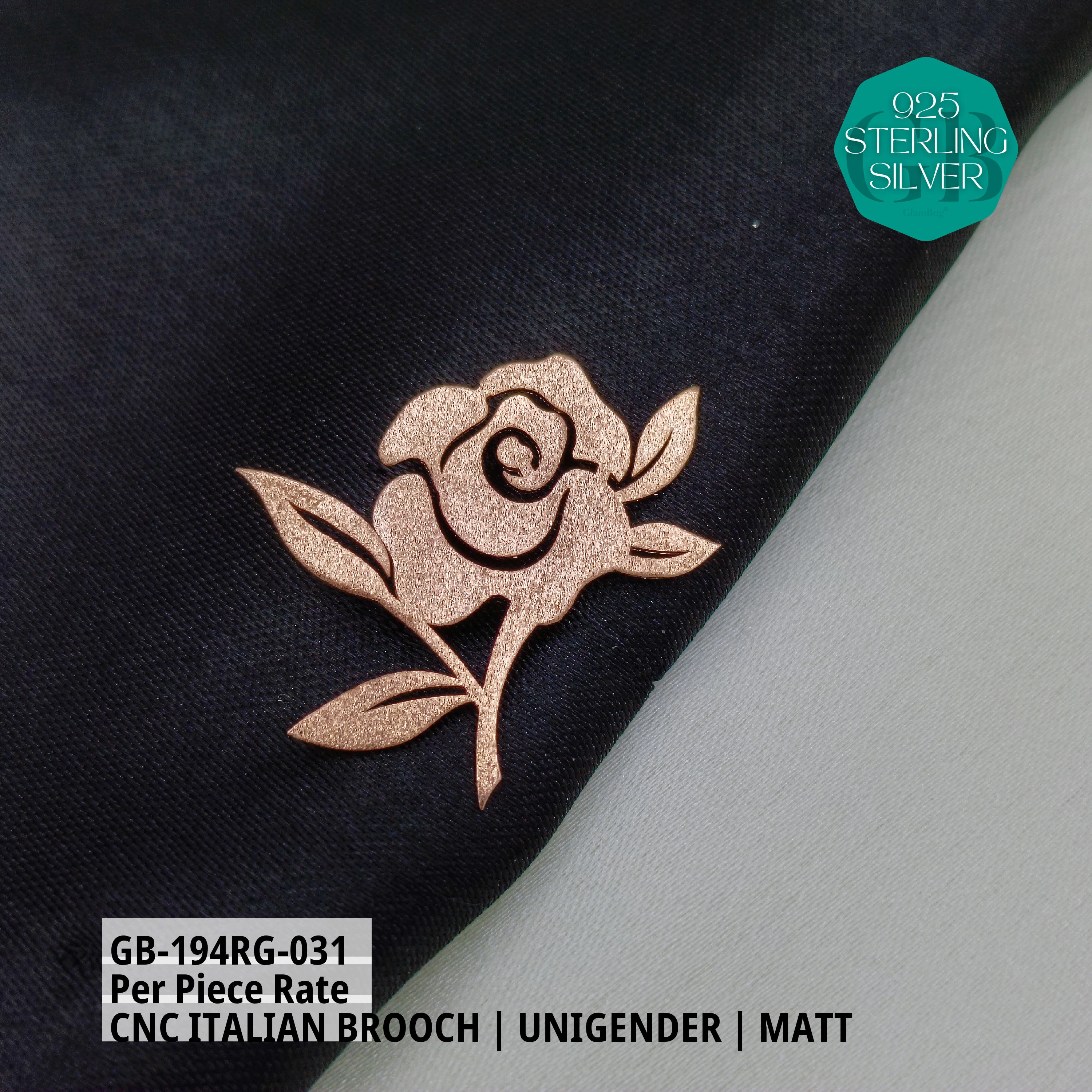 ITALIAN CNC BROOCHES - ROSEGOLD - Premium 925 Silver Jewellery - SKU: GB-194RG-031 - Hyderabad Silver Importers