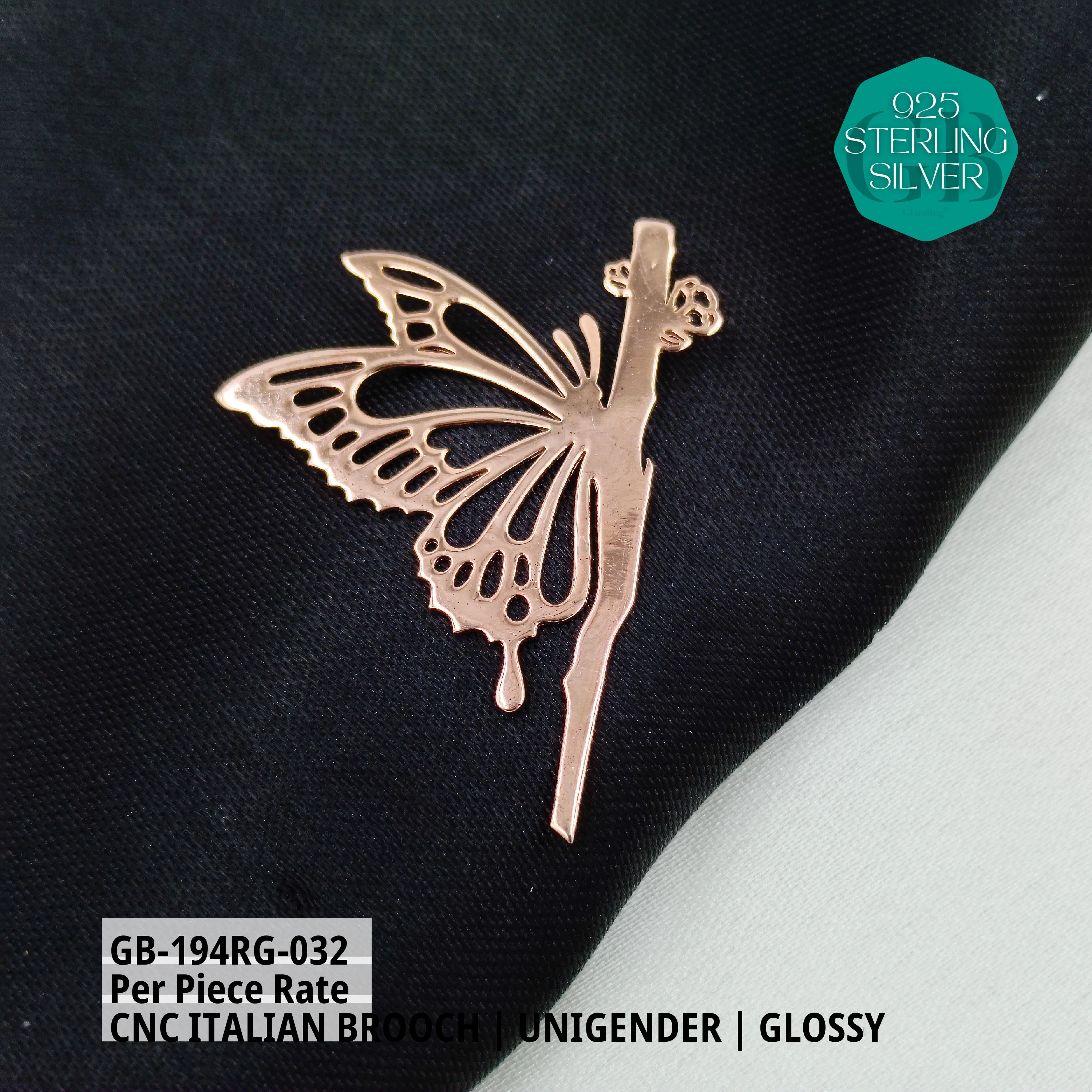 ITALIAN CNC  BROOCHES - ROSEGOLD - Premium 925 Silver Jewellery - SKU: GB-194RG-032 - Hyderabad Silver Importers