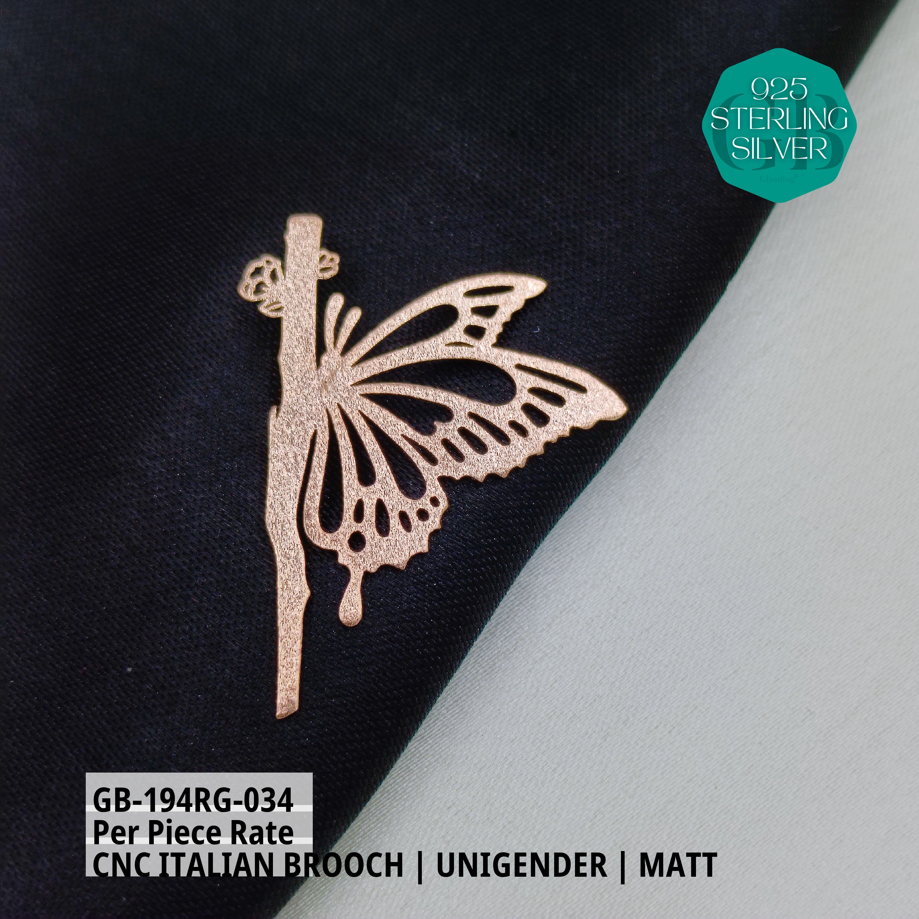 ITALIAN CNC  BROOCHES - ROSEGOLD - Premium 925 Silver Jewellery - SKU: GB-194RG-034 - Hyderabad Silver Importers