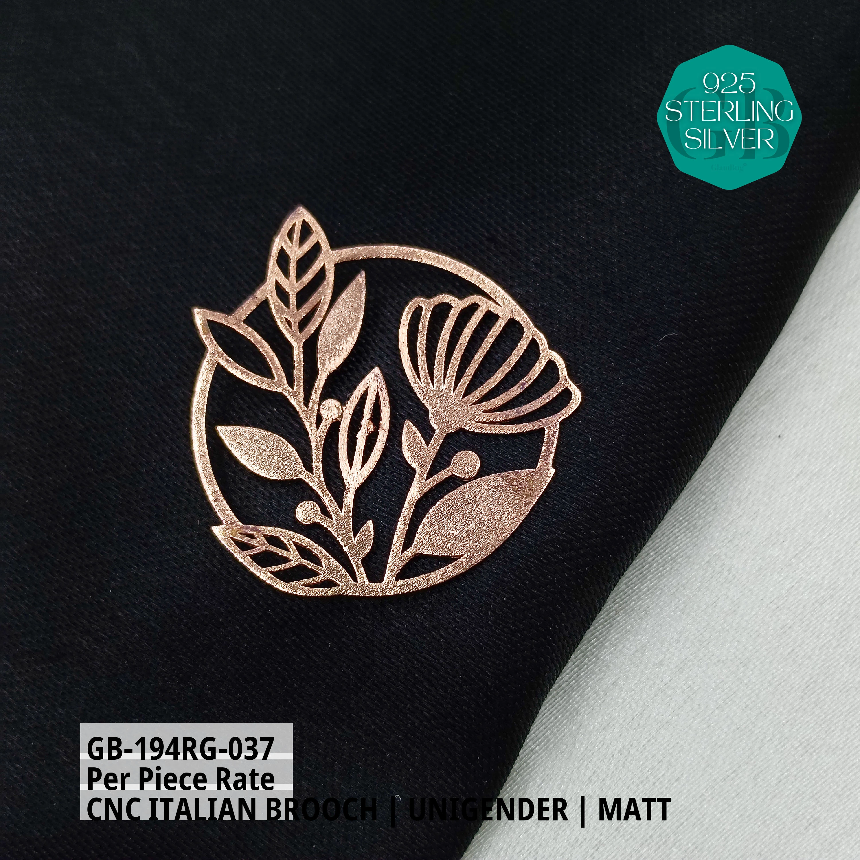 ITALIAN CNC  BROOCHES - ROSEGOLD - Premium 925 Silver Jewellery - SKU: GB-194RG-037 - Hyderabad Silver Importers