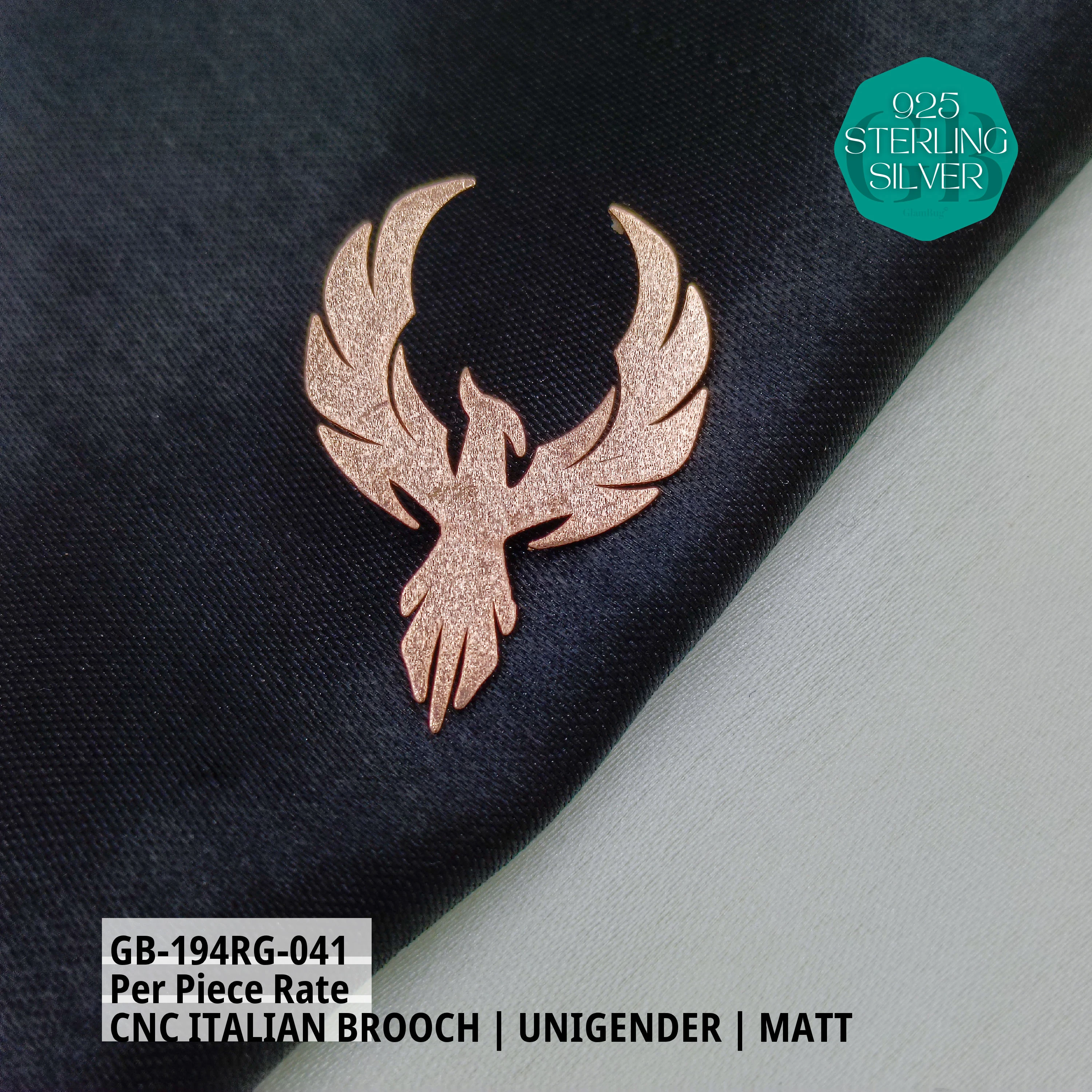 ITALIAN CNC  BROOCHES - ROSEGOLD - Premium 925 Silver Jewellery - SKU: GB-194RG-041 - Hyderabad Silver Importers