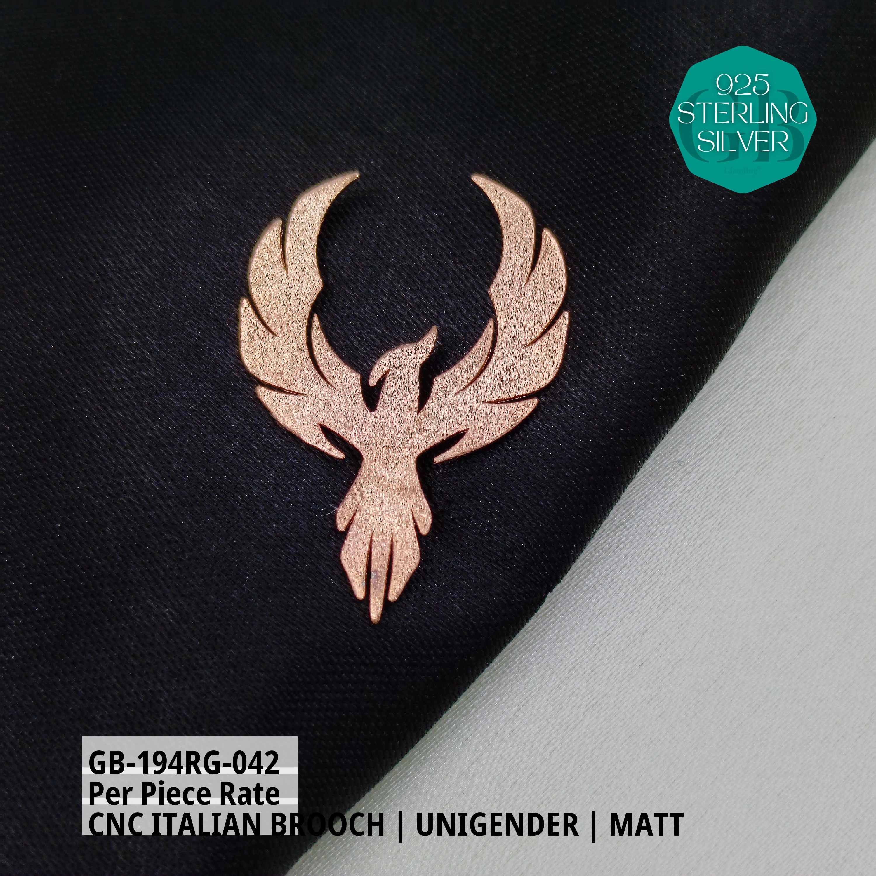 ITALIAN CNC  BROOCHES - ROSEGOLD - Premium 925 Silver Jewellery - SKU: GB-194RG-042 - Hyderabad Silver Importers