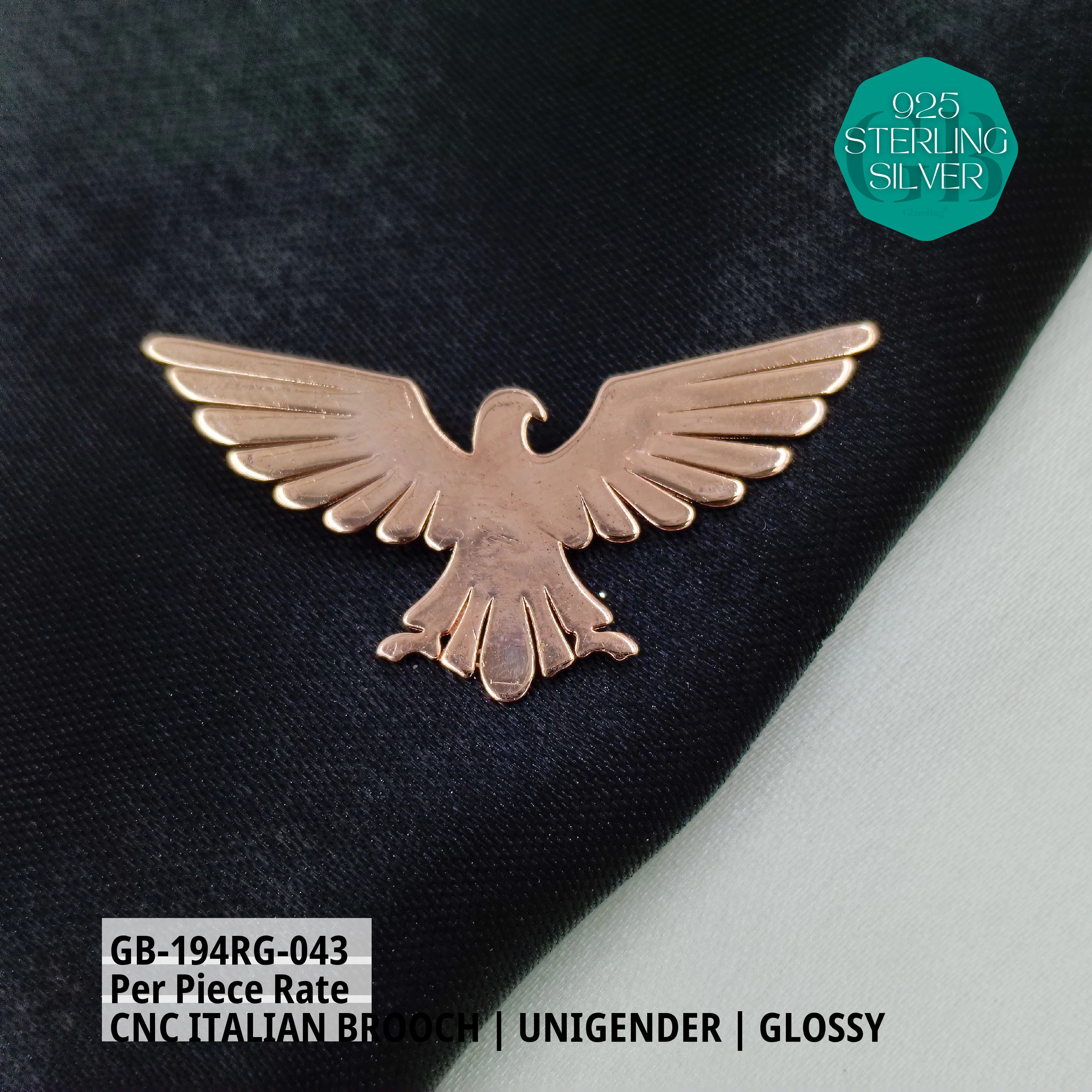 ITALIAN CNC  BROOCHES - ROSEGOLD - Premium 925 Silver Jewellery - SKU: GB-194RG-043 - Hyderabad Silver Importers