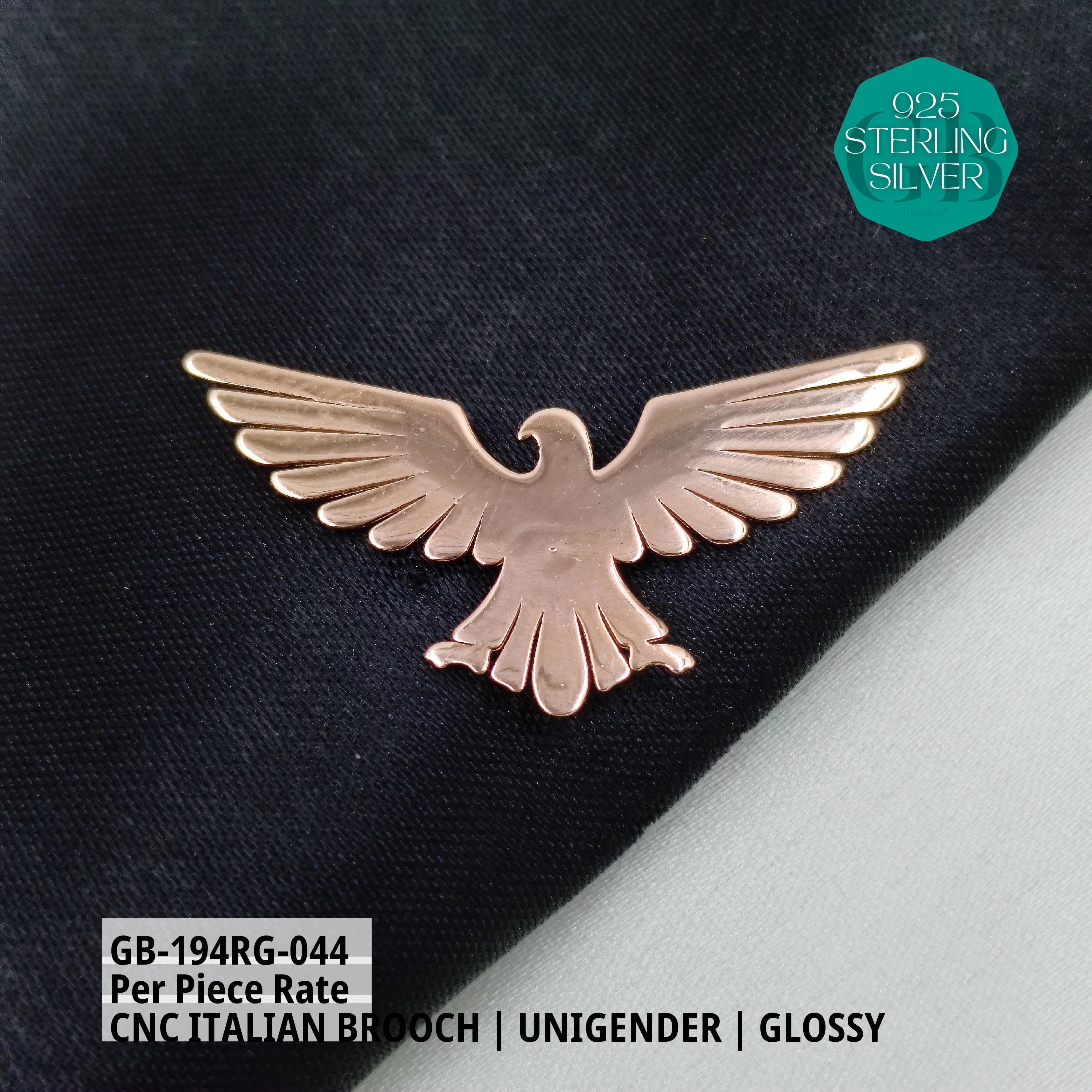 ITALIAN CNC  BROOCHES - ROSEGOLD - Premium 925 Silver Jewellery - SKU: GB-194RG-044 - Hyderabad Silver Importers