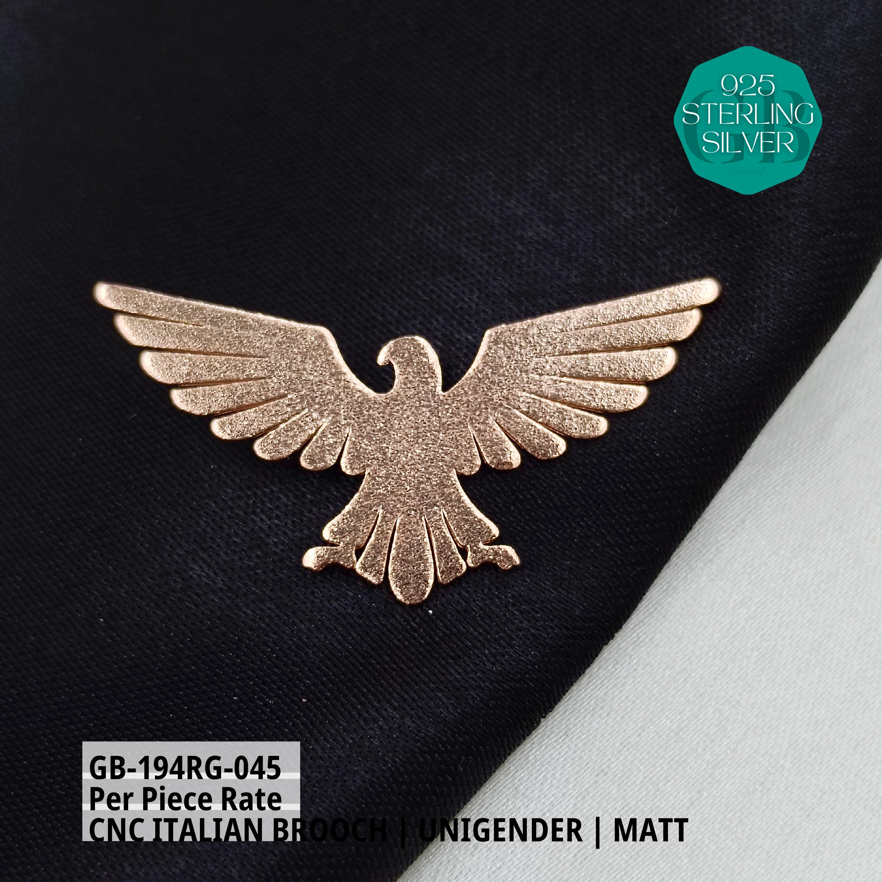 ITALIAN CNC  BROOCHES - ROSEGOLD - Premium 925 Silver Jewellery - SKU: GB-194RG-045 - Hyderabad Silver Importers