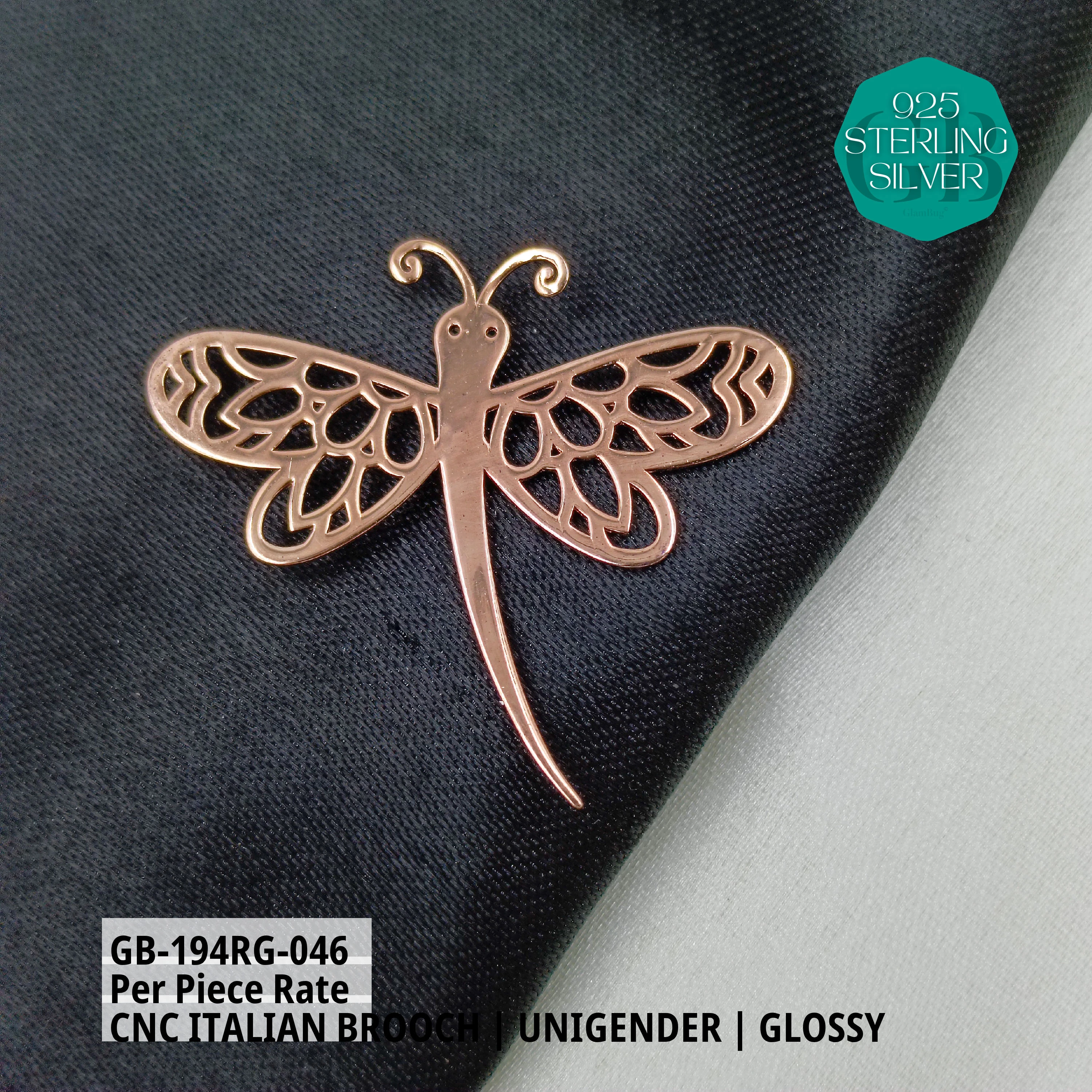 ITALIAN CNC  BROOCHES - ROSEGOLD - Premium 925 Silver Jewellery - SKU: GB-194RG-046 - Hyderabad Silver Importers