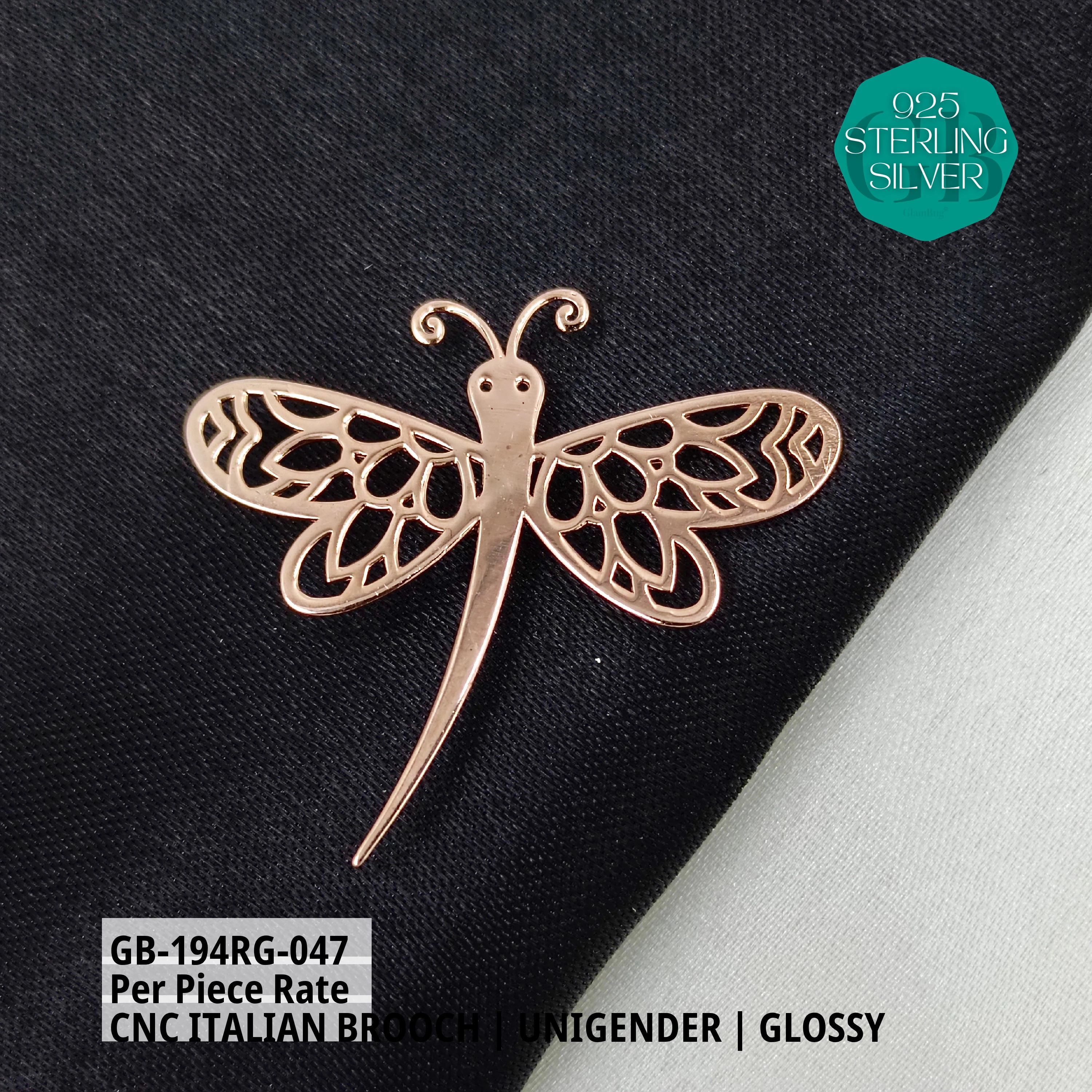 ITALIAN CNC  BROOCHES - ROSEGOLD - Premium 925 Silver Jewellery - SKU: GB-194RG-047 - Hyderabad Silver Importers