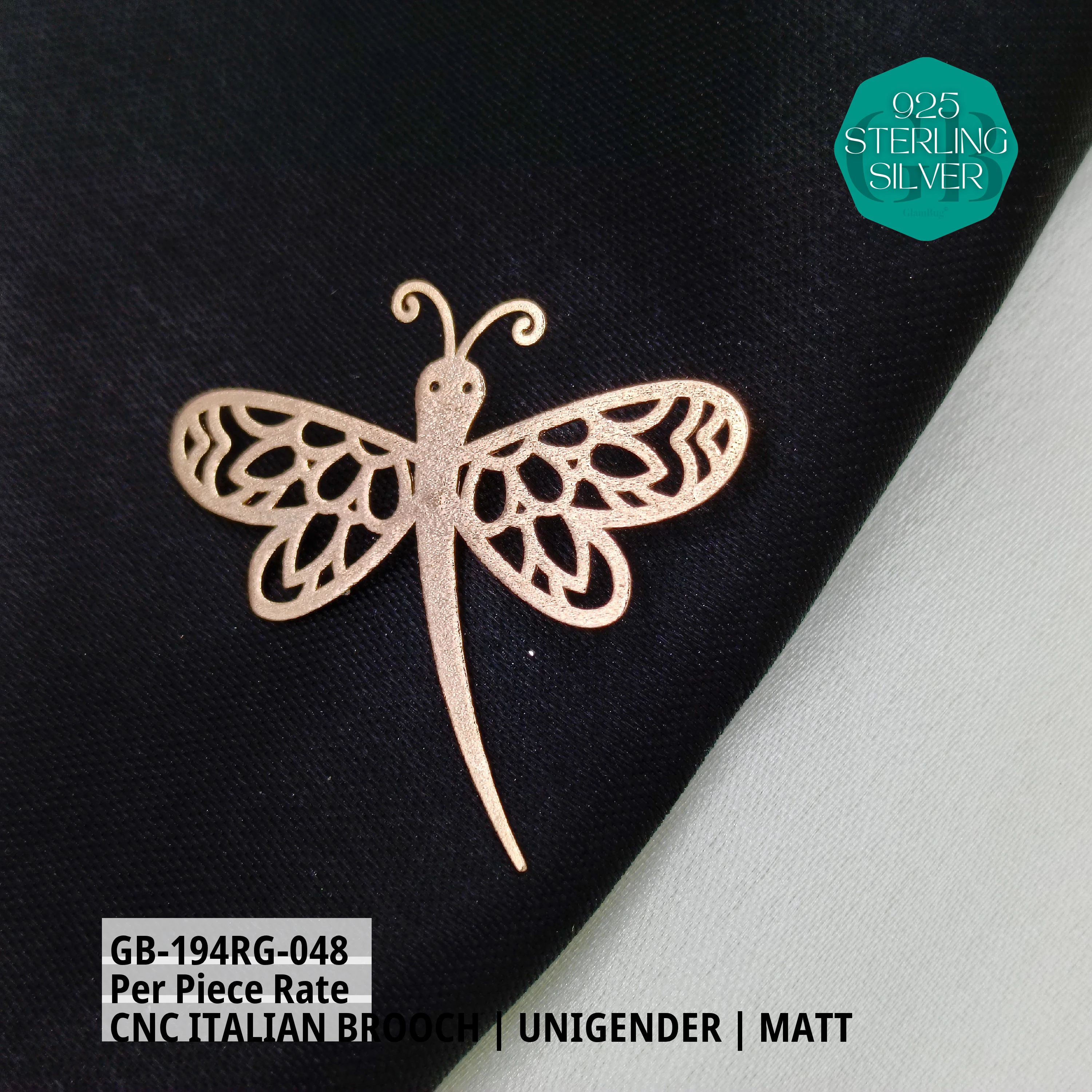 ITALIAN CNC  BROOCHES - ROSEGOLD - Premium 925 Silver Jewellery - SKU: GB-194RG-048 - Hyderabad Silver Importers