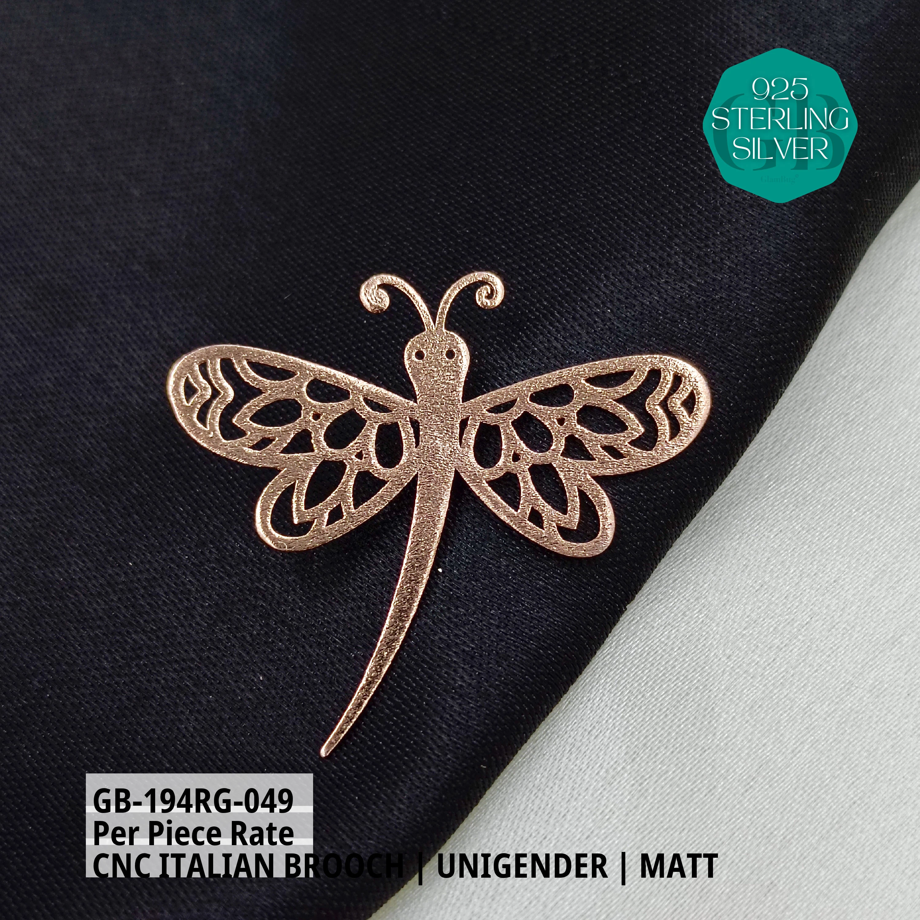 ITALIAN CNC BROOCHES - ROSEGOLD - Premium 925 Silver Jewellery - SKU: GB-194RG-049 - Hyderabad Silver Importers