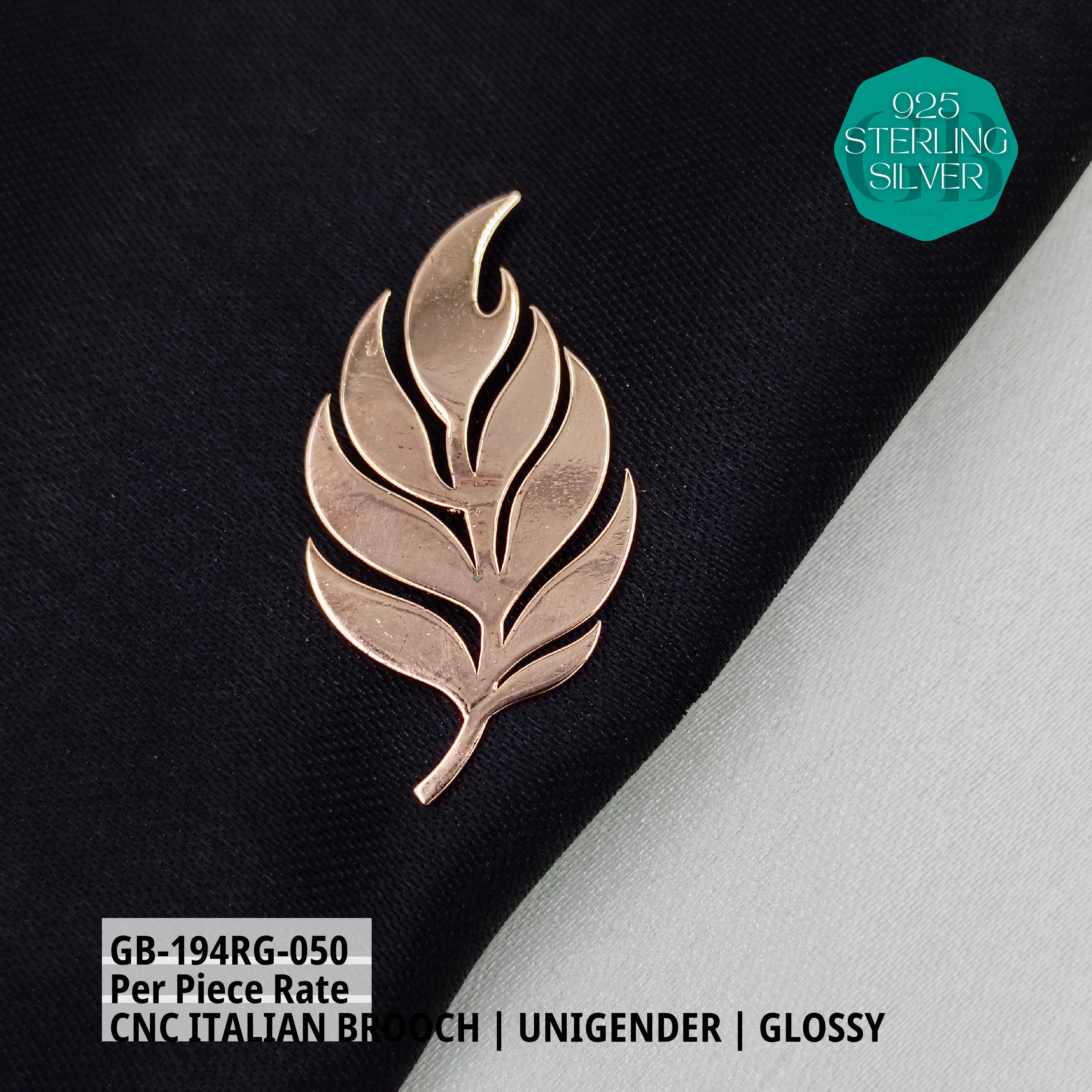 ITALIAN CNC BROOCHES - ROSEGOLD - Premium 925 Silver Jewellery - SKU: GB-194RG-050 - Hyderabad Silver Importers