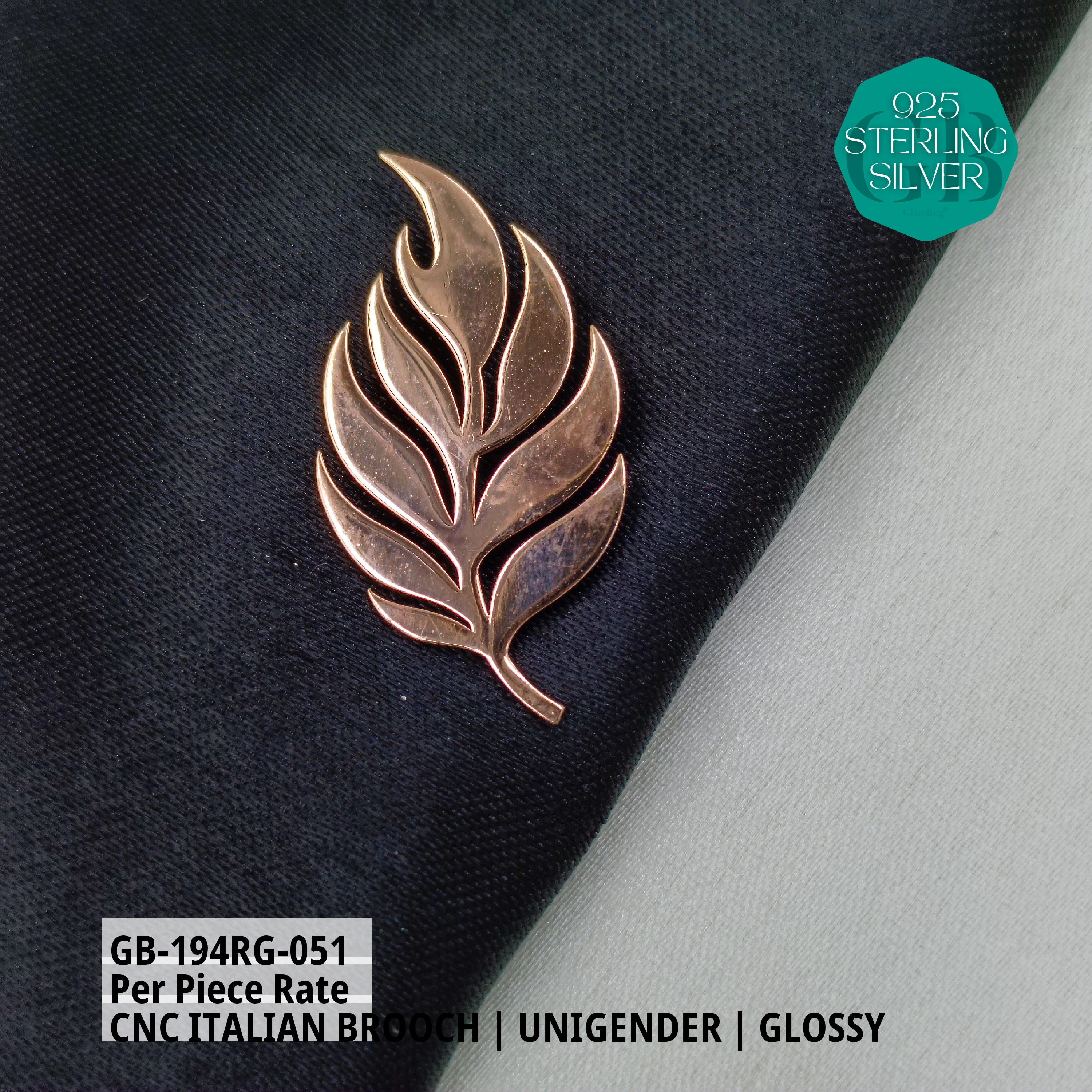 ITALIAN CNC BROOCHES - ROSEGOLD - Premium 925 Silver Jewellery - SKU: GB-194RG-051 - Hyderabad Silver Importers